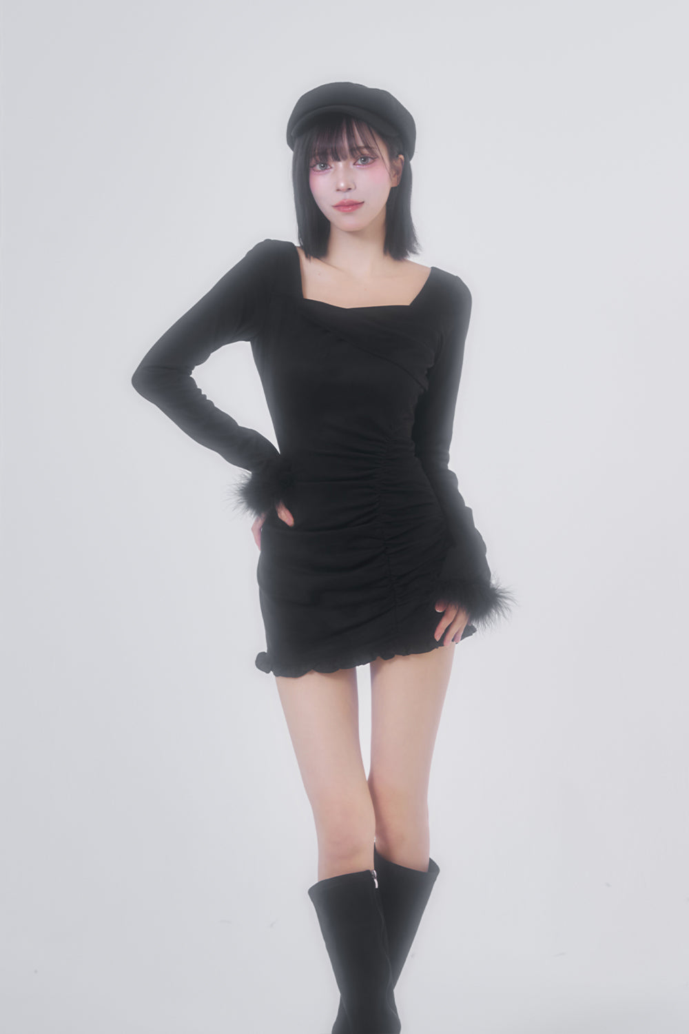 ギャザースウェードミニワンピース