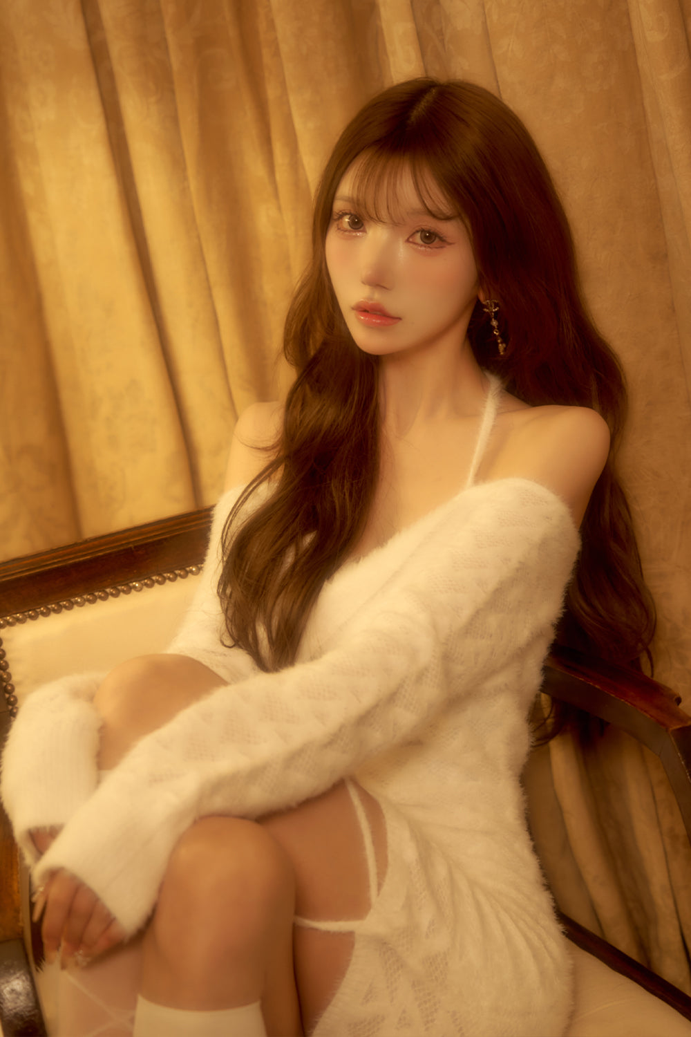 デザインオフショルニットワンピース