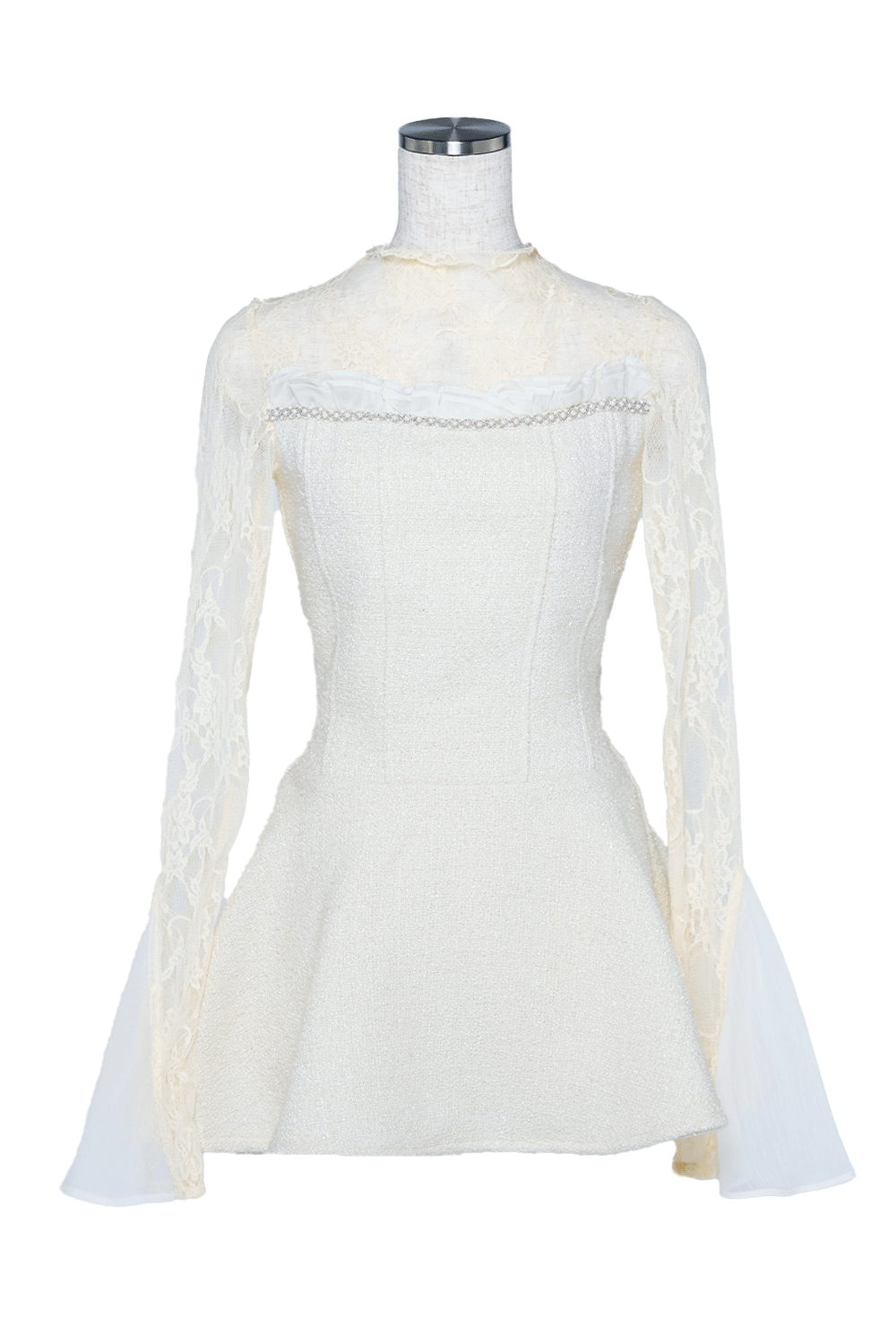 ツイードレースフレアミニワンピース