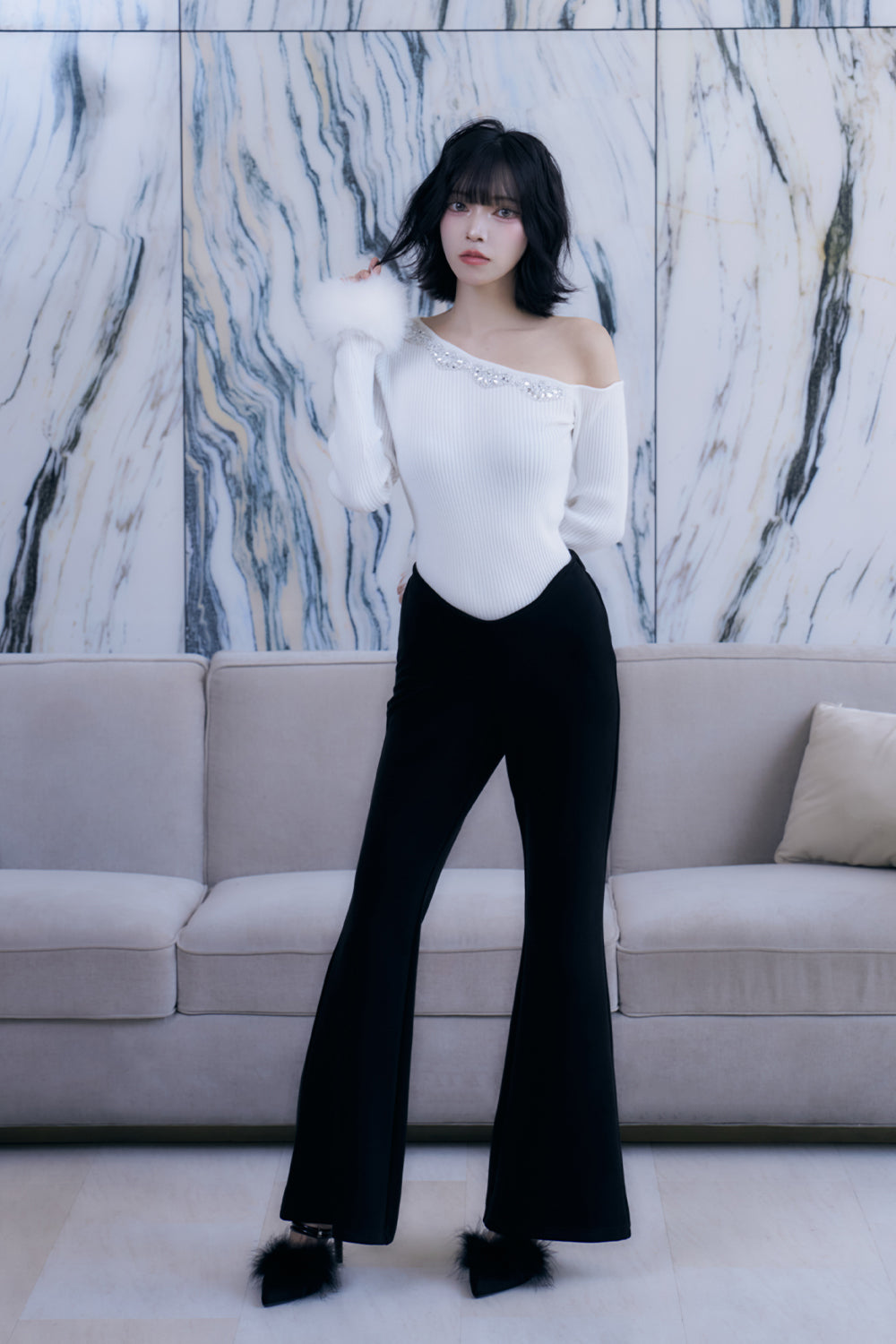 スキニーカットロングパンツ