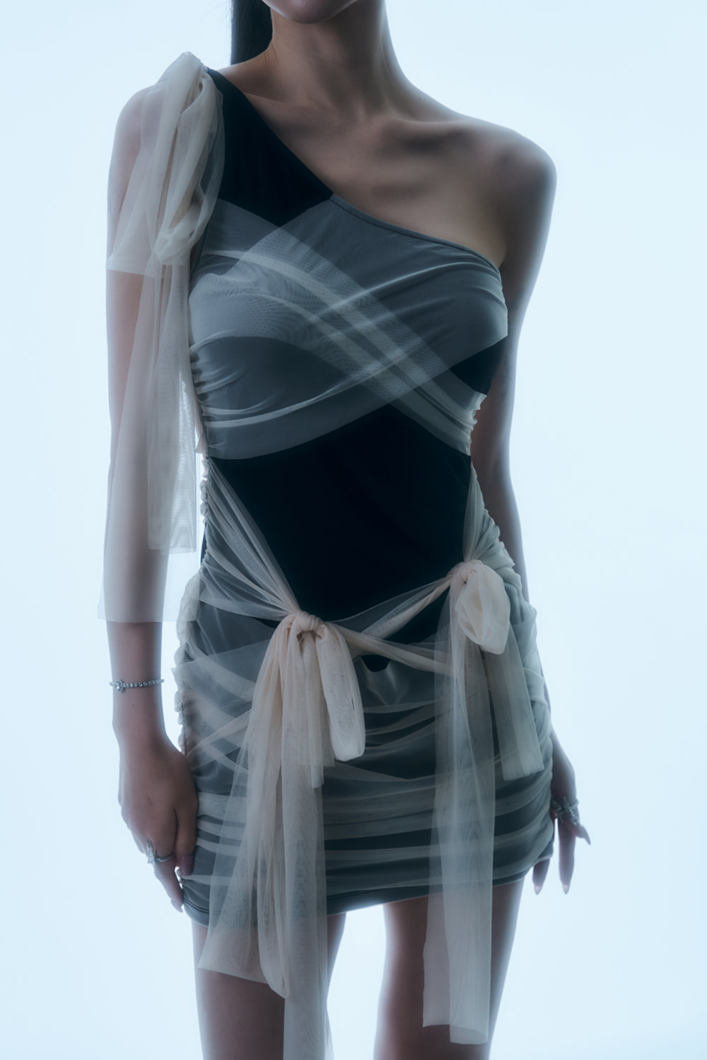 Sheer Wrap Drape Mini Dress