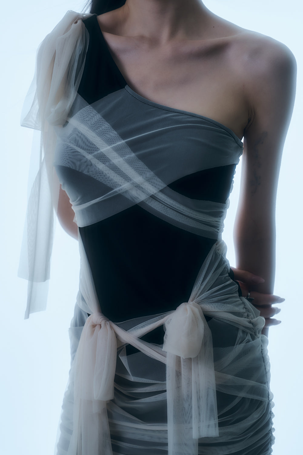 Sheer Wrap Drape Mini Dress