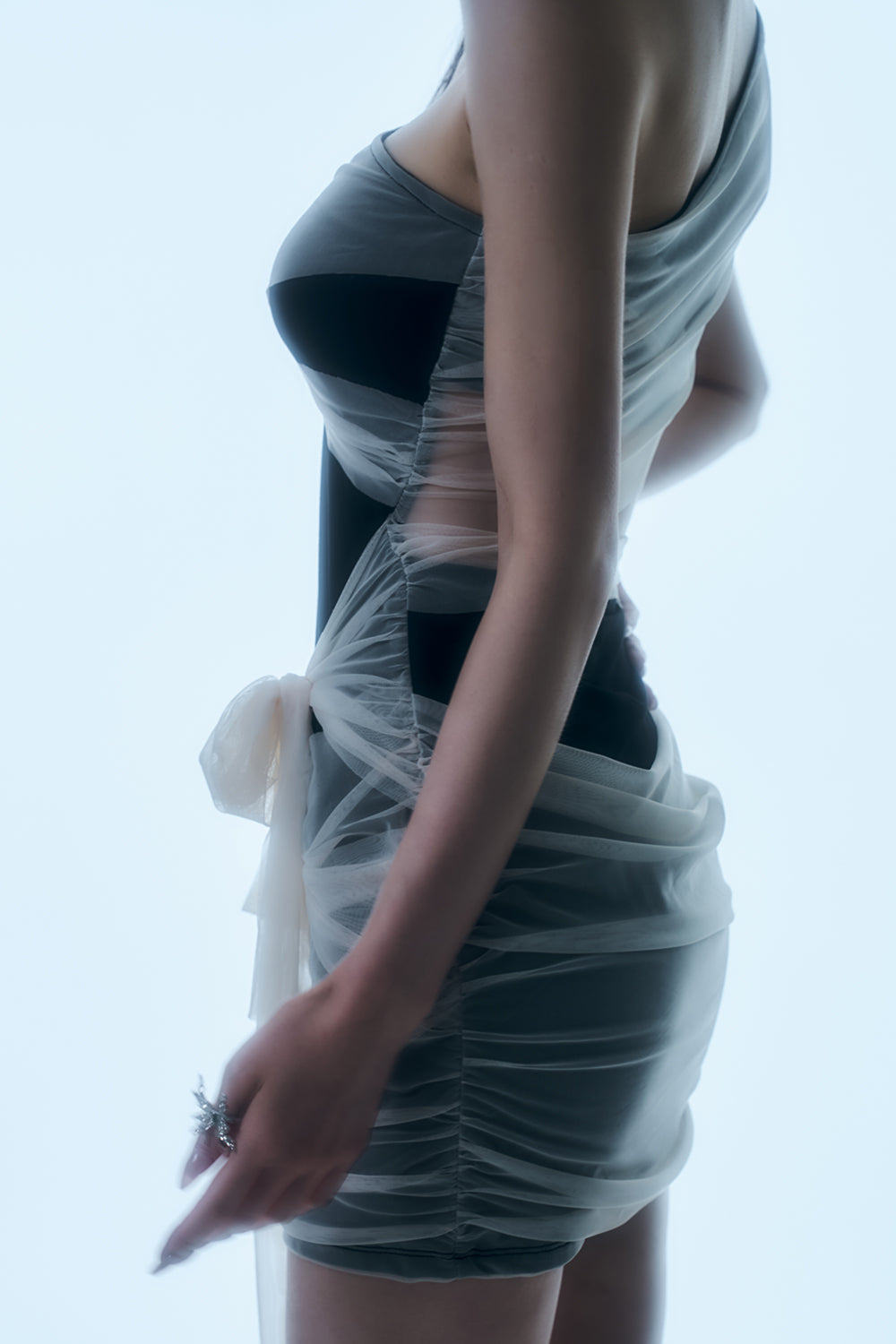 Sheer Wrap Drape Mini Dress