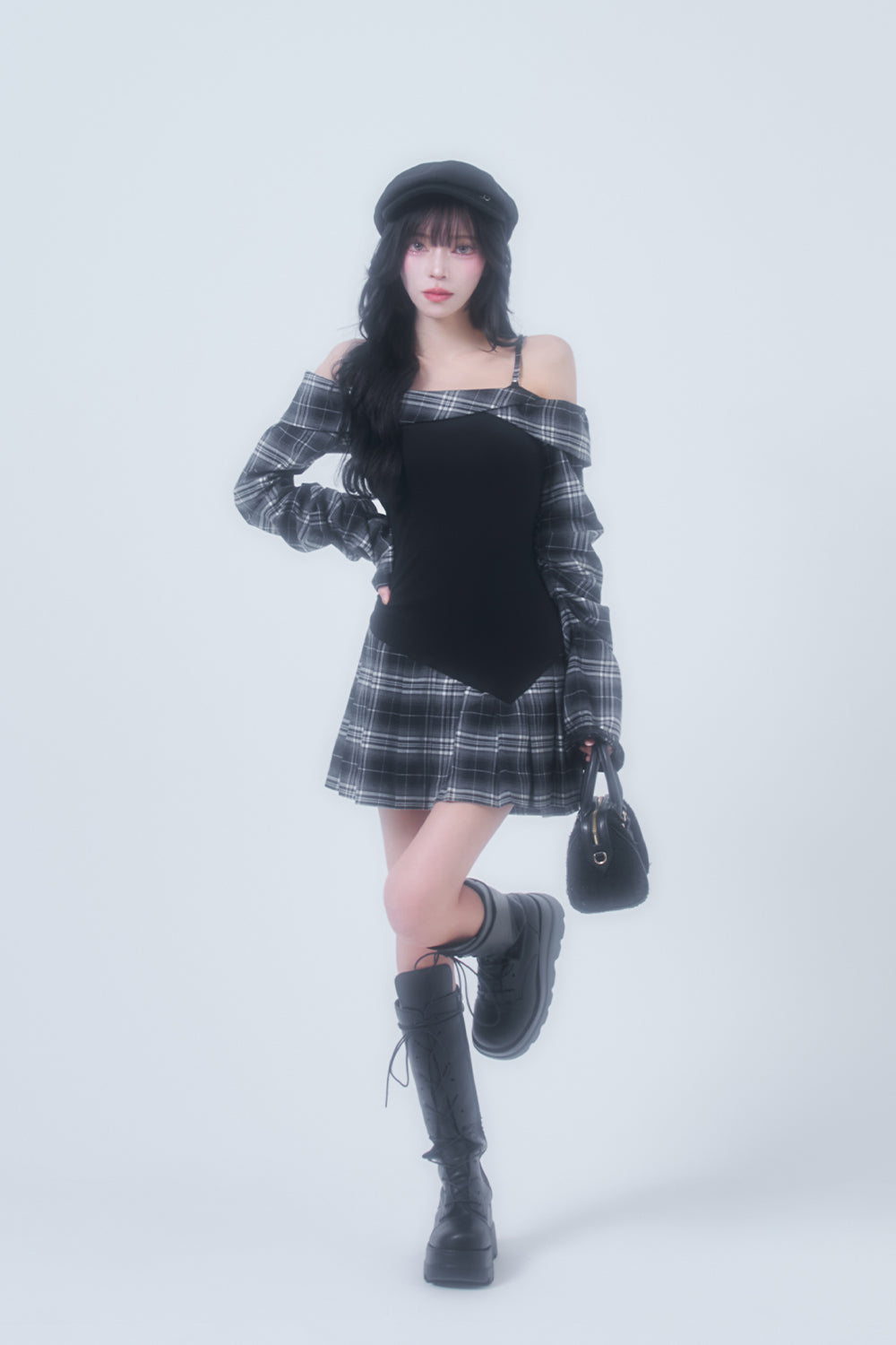 チェックシャツミニワンピース