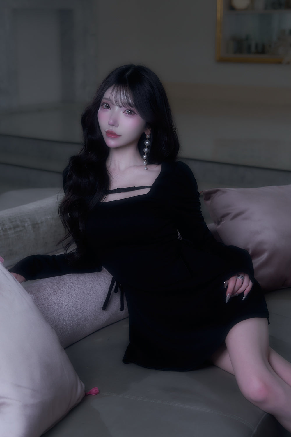 ベロアリボンカットミニワンピース