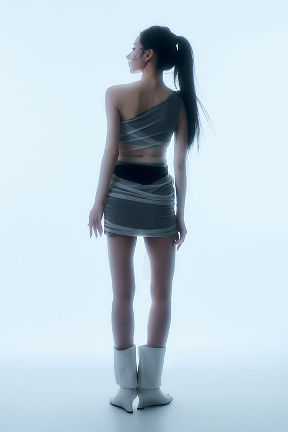 Sheer Wrap Drape Mini Dress