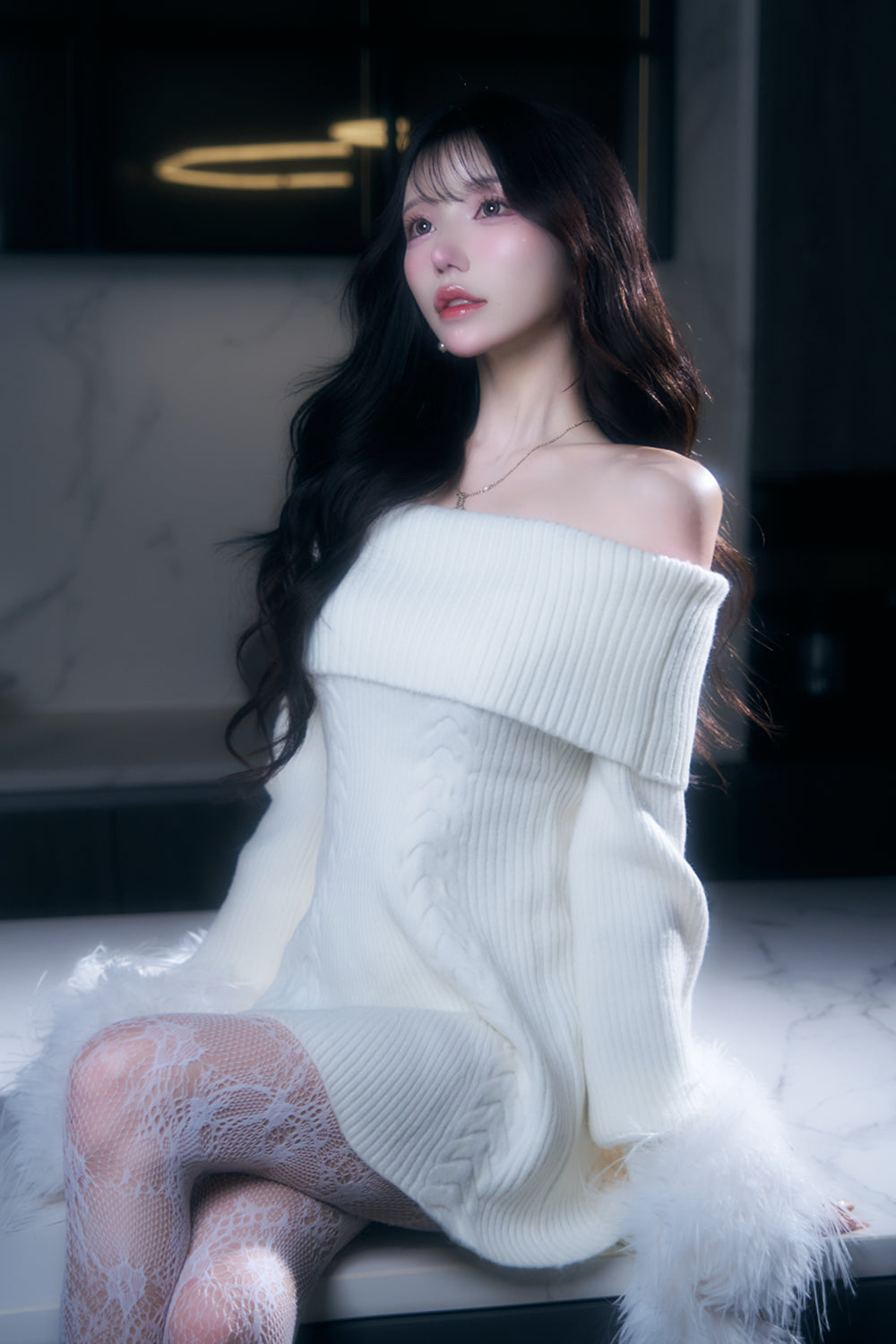 ケーブルニットミニワンピース