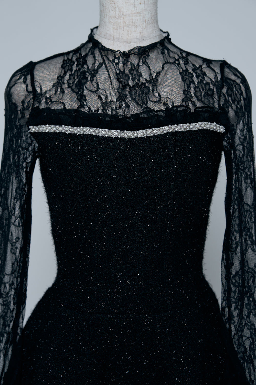 ツイードレースフレアミニワンピース