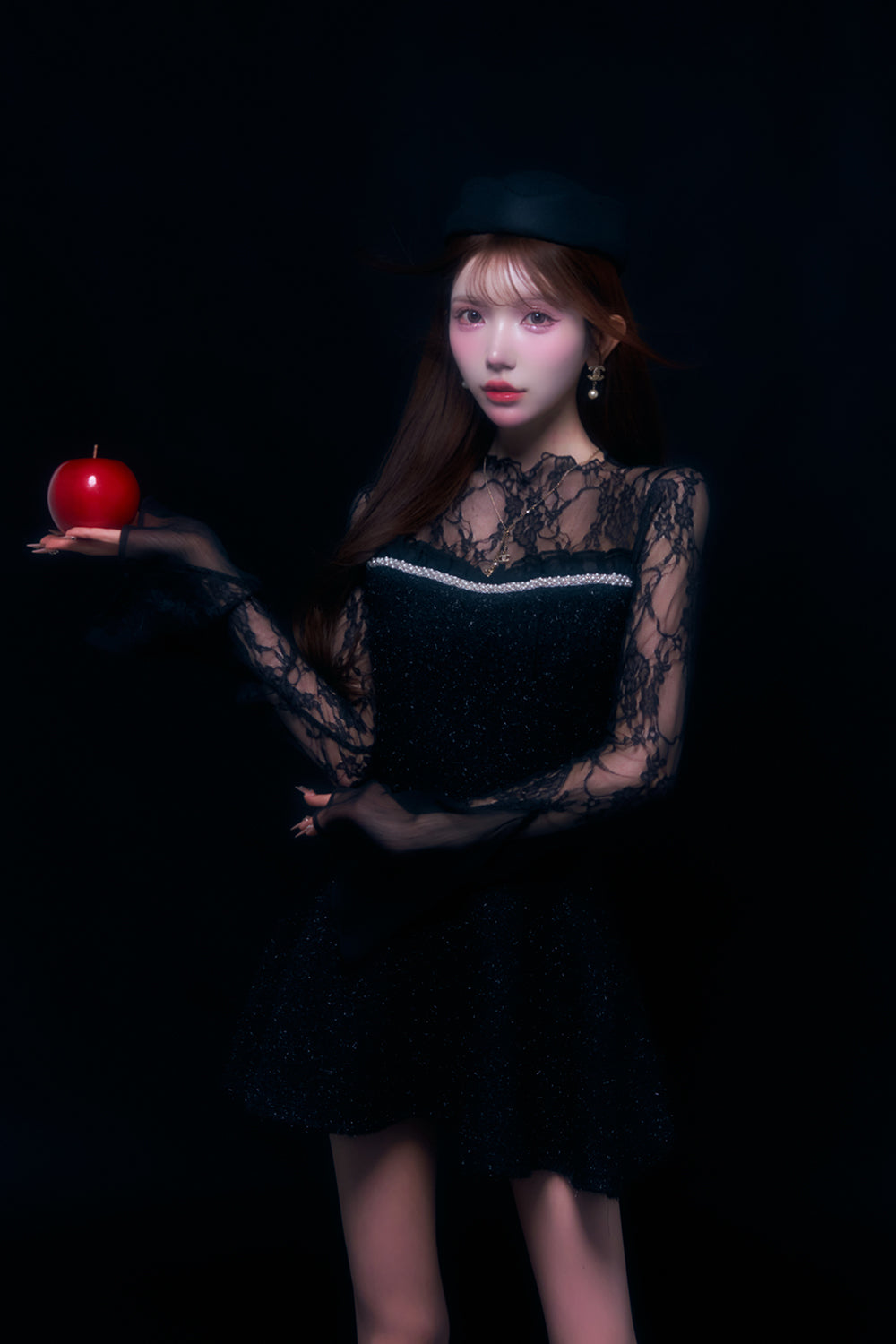 ツイードレースフレアミニワンピース