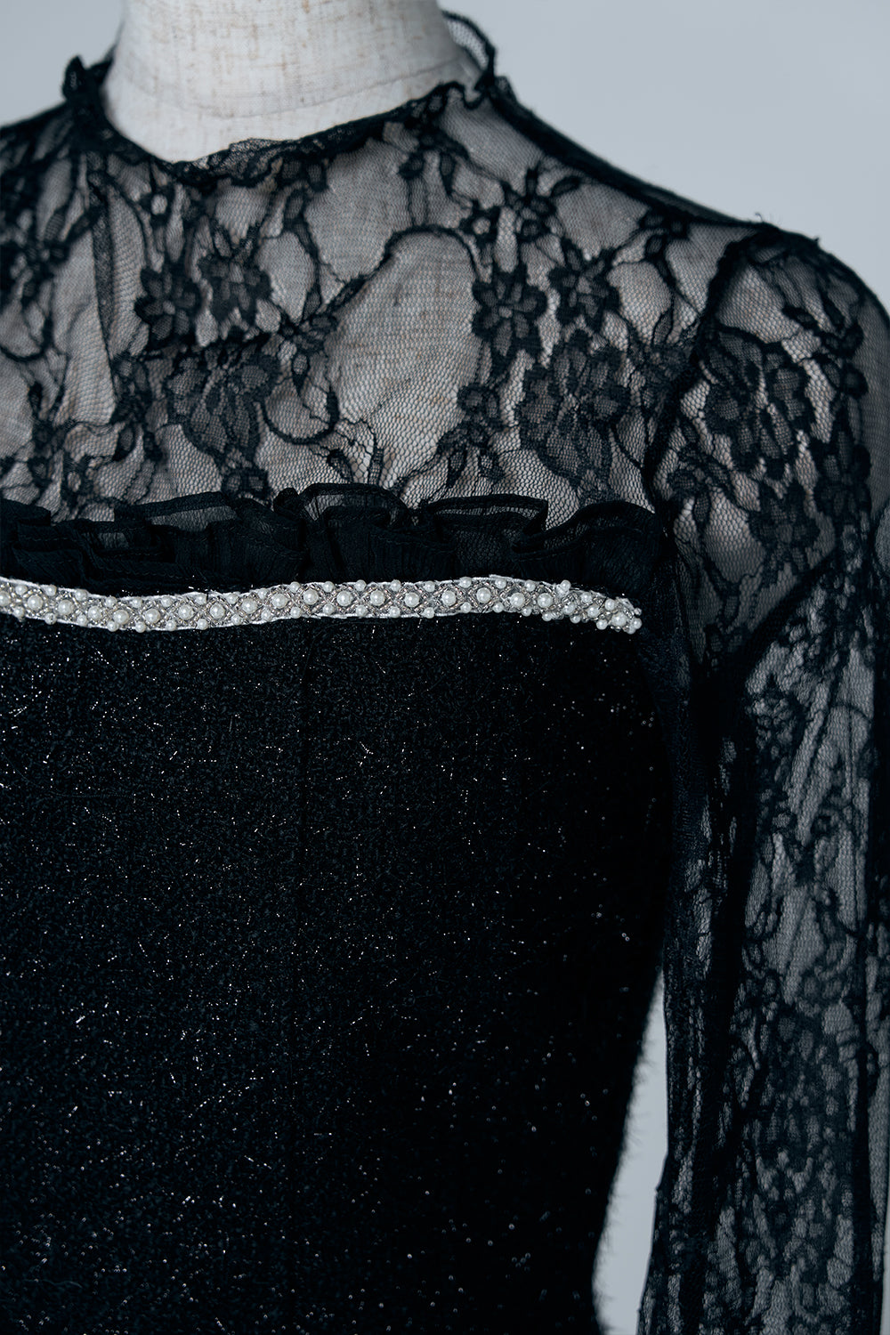 ツイードレースフレアミニワンピース