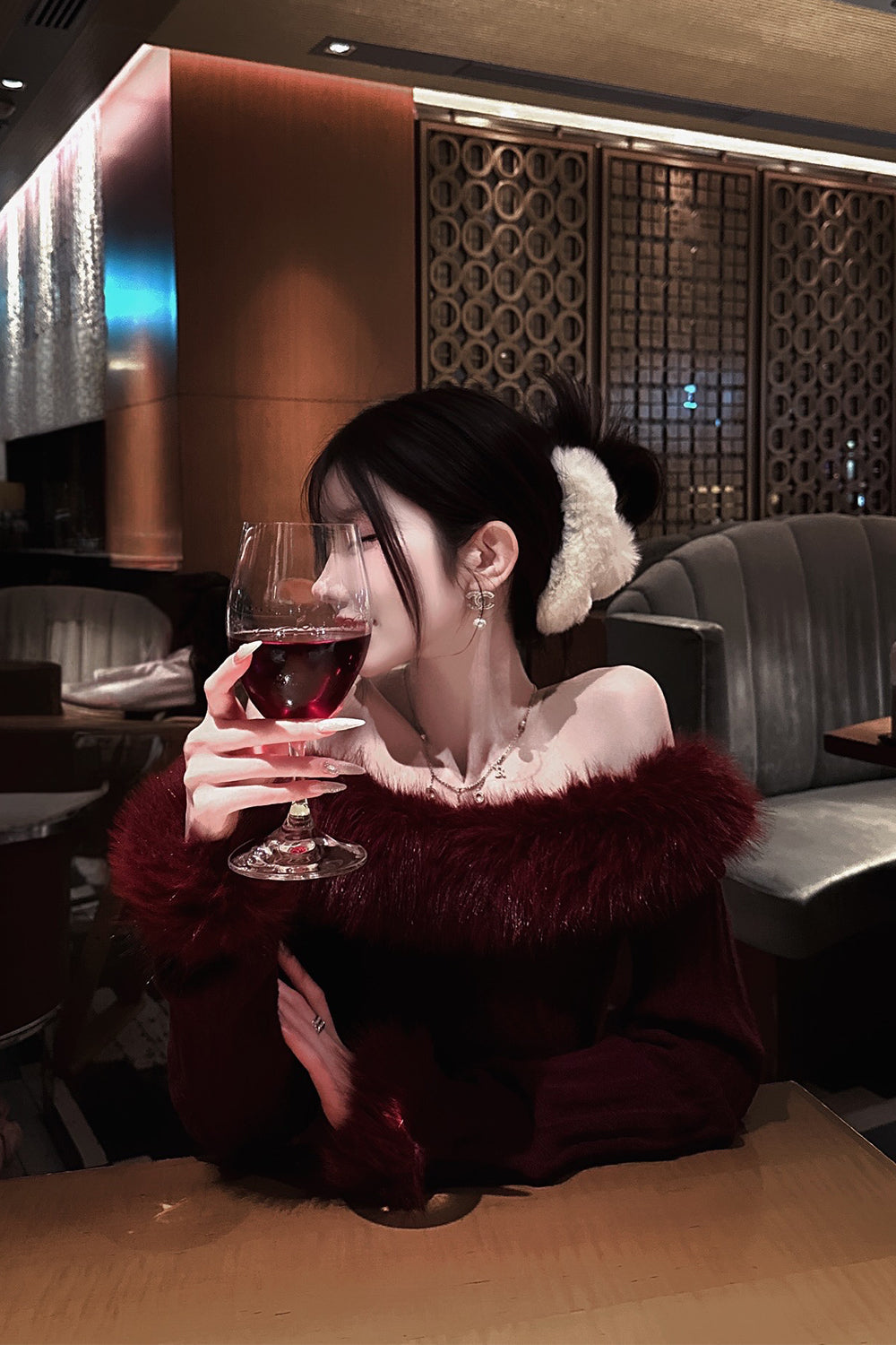 オフショルファーニットワンピース