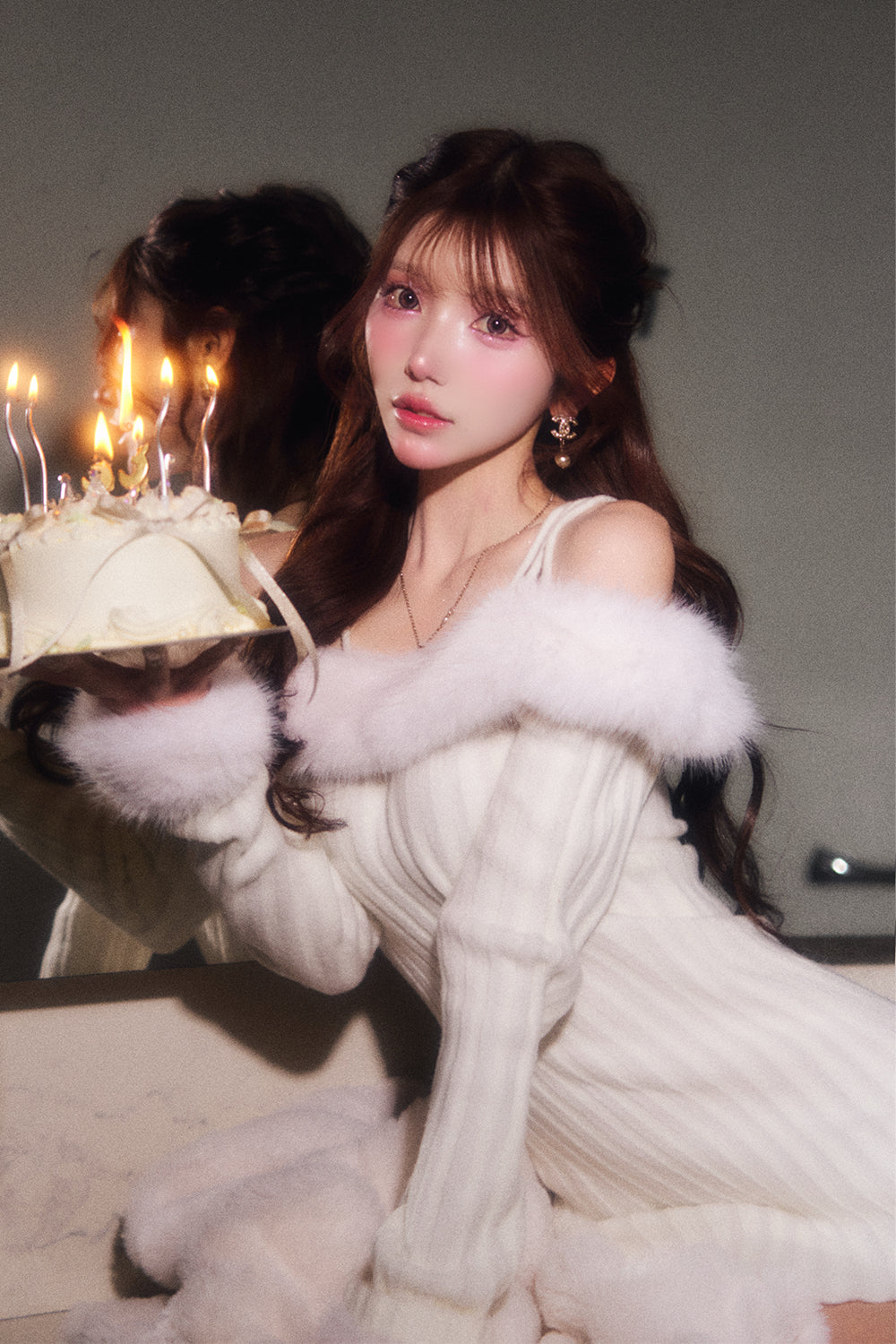 オフショルファーニットワンピース