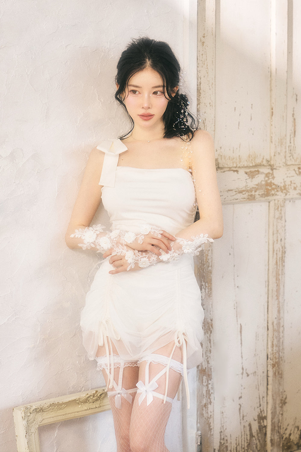 ワンショルリボンミニワンピース