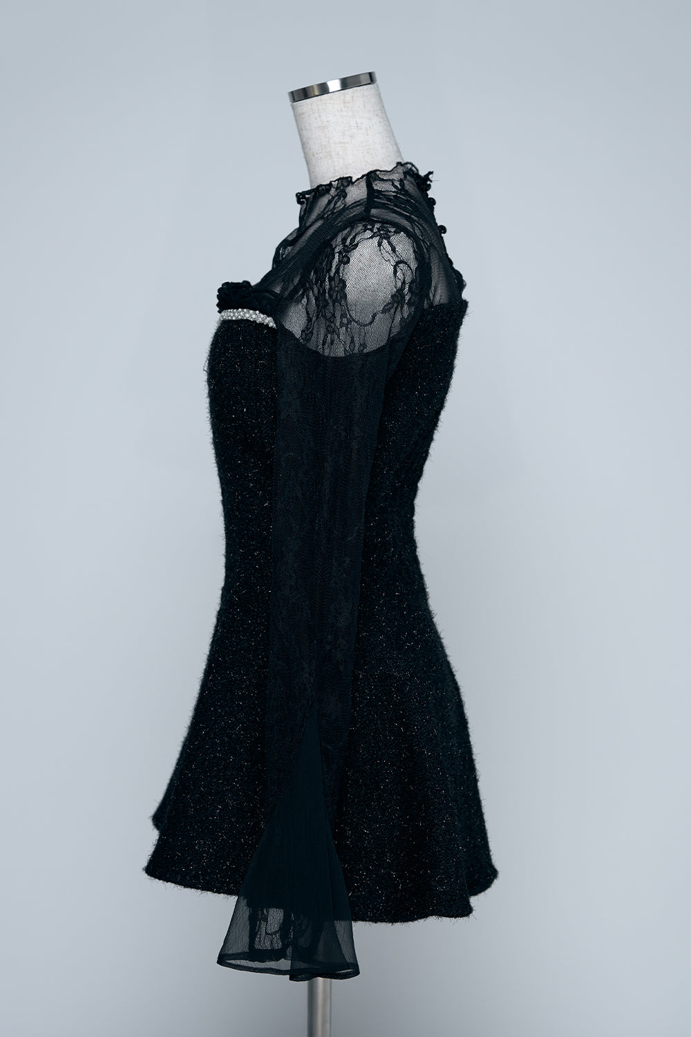 ツイードレースフレアミニワンピース