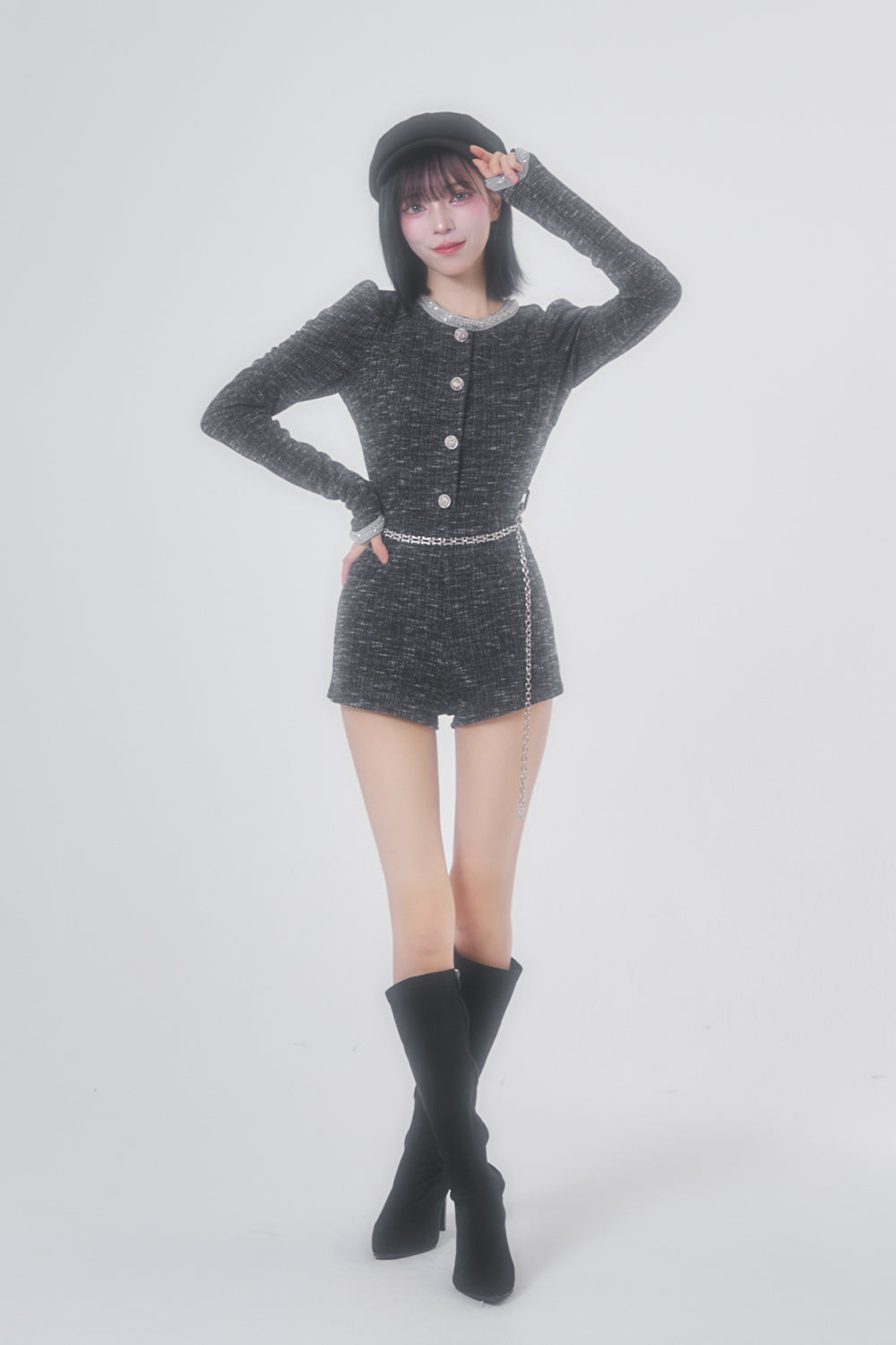 デザインチェーンツイードコンビネゾン