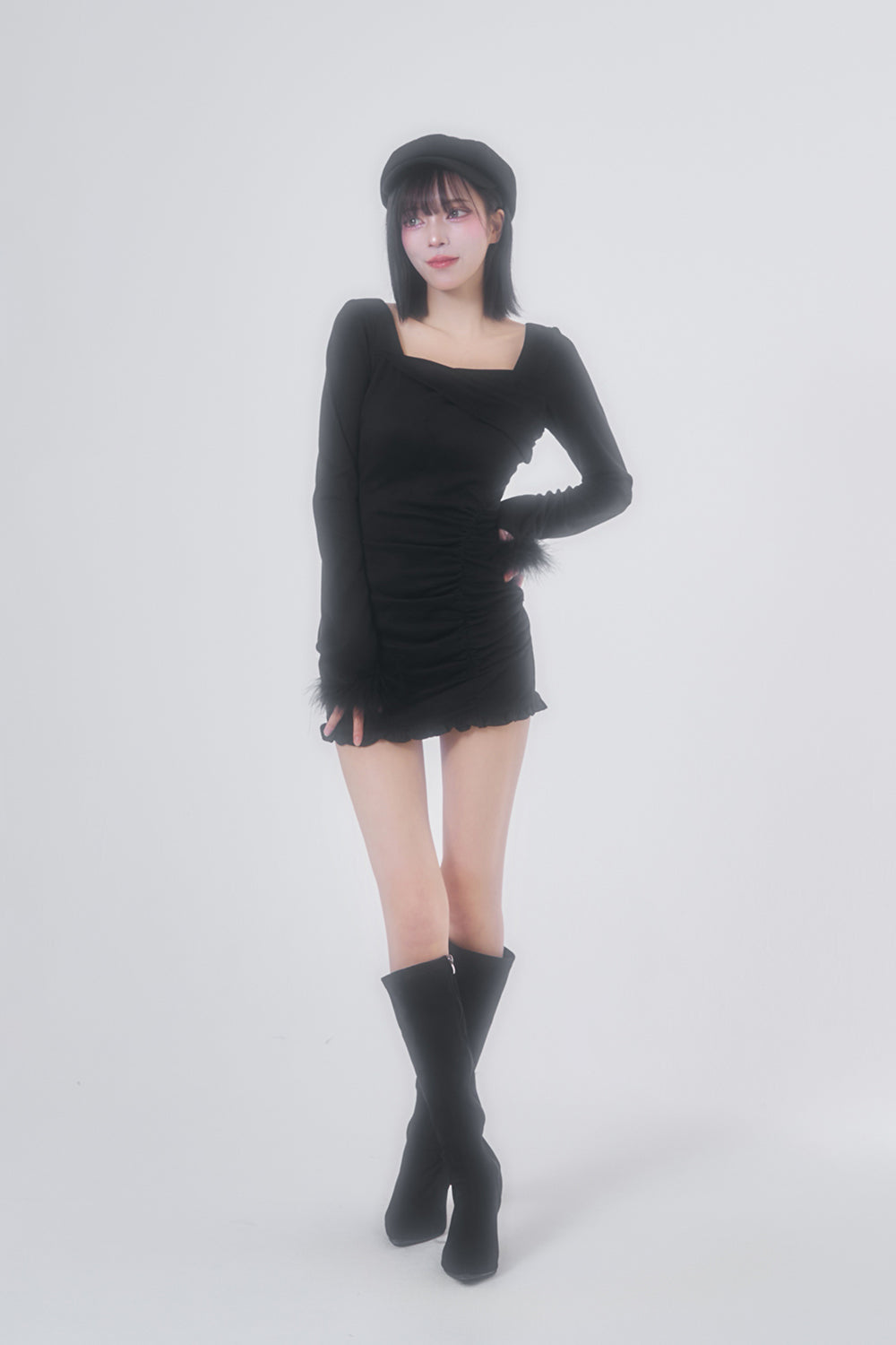 ギャザースウェードミニワンピース