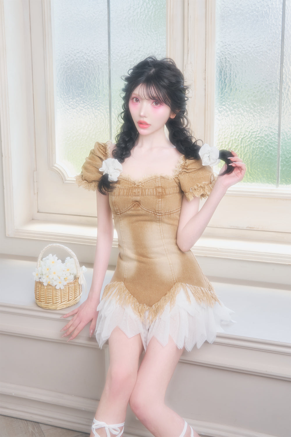 フリンジデニムトップス