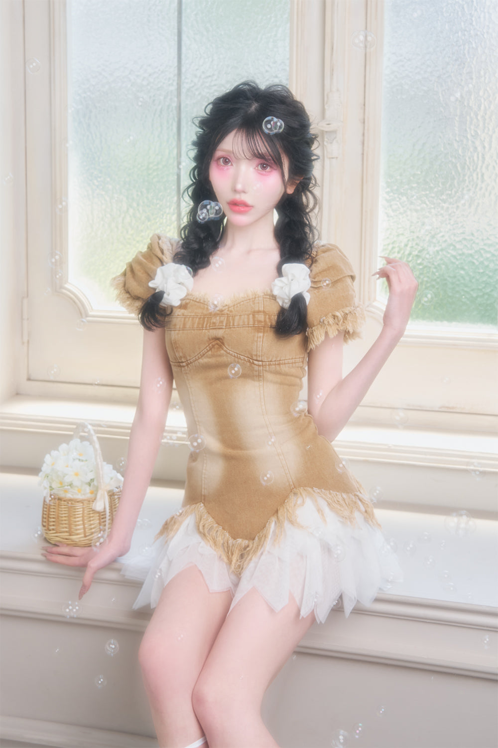 フリンジデニムトップス