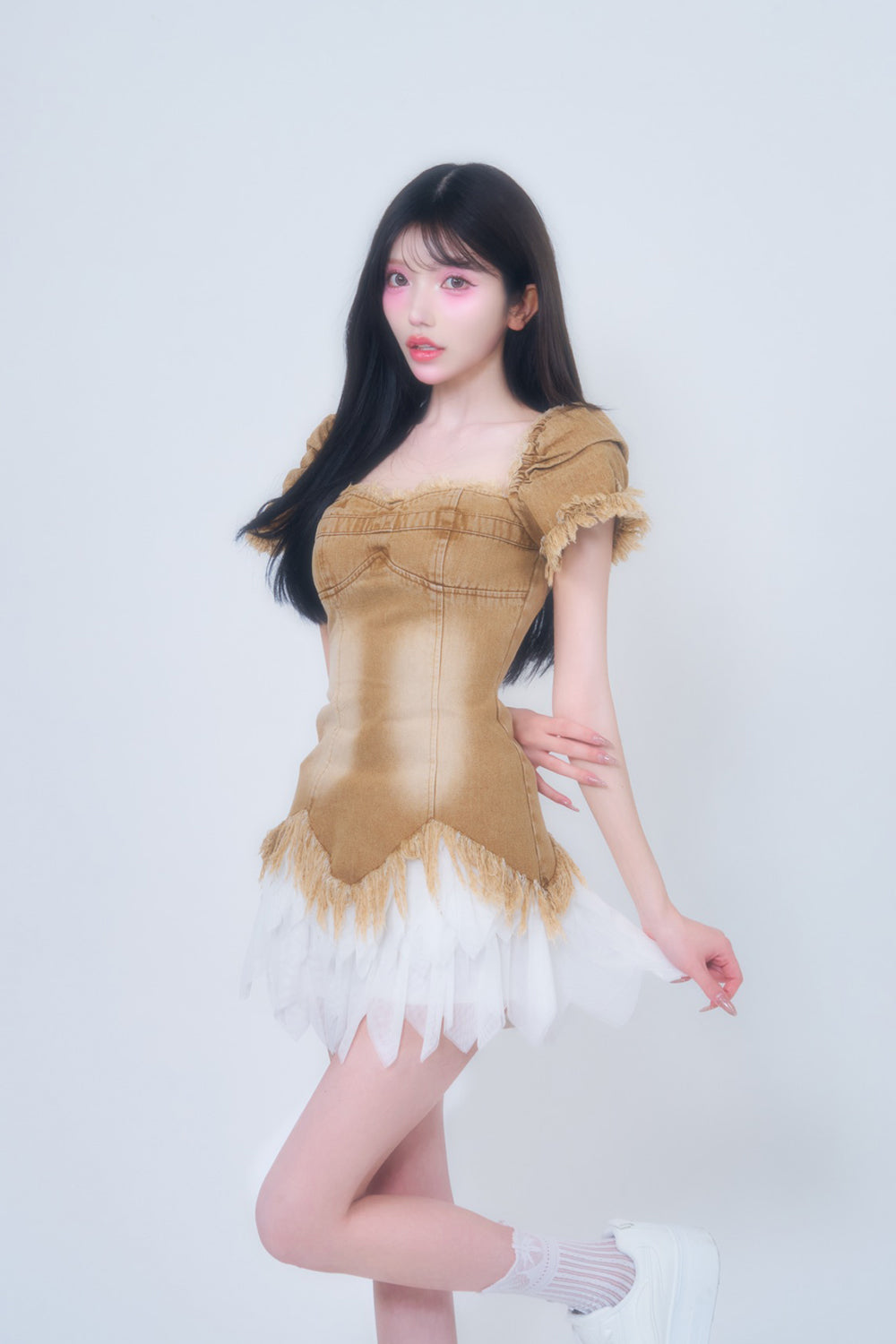 フリンジデニムトップス