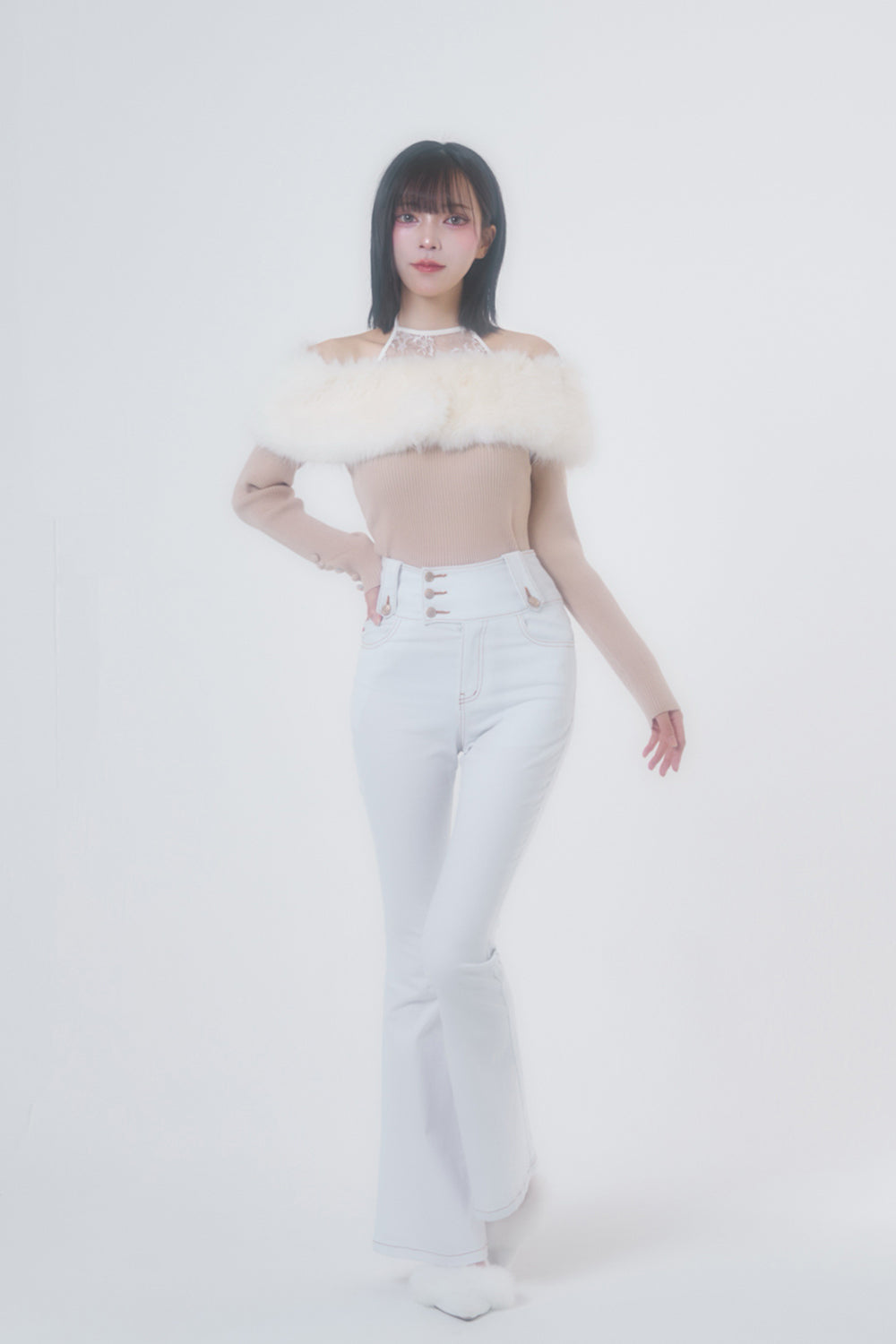 オフショルファーニットトップス