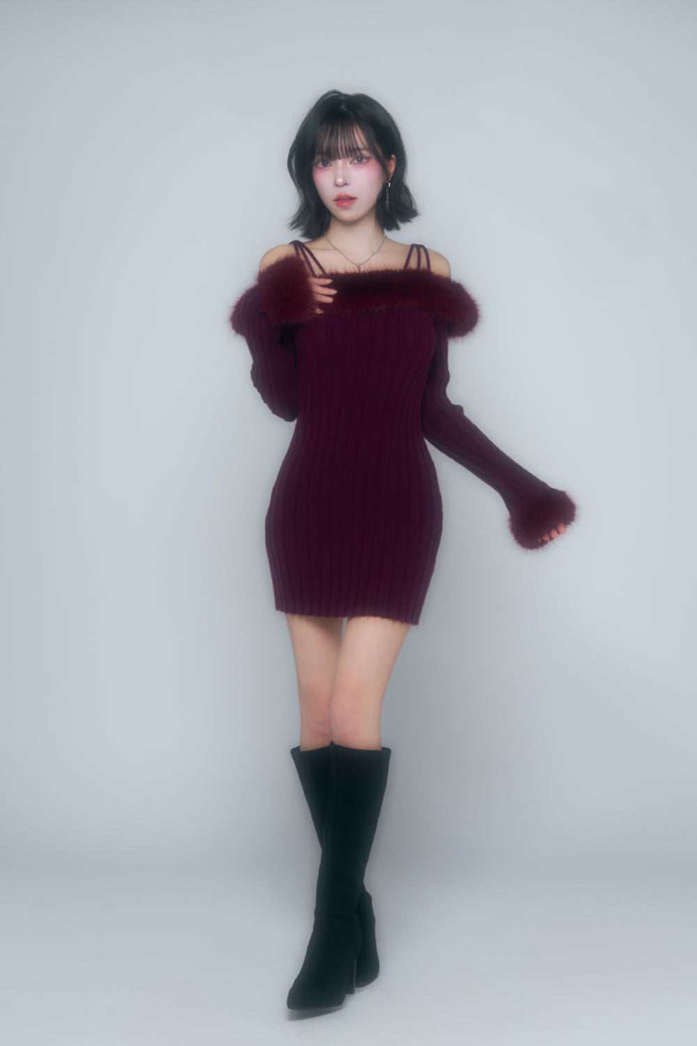 オフショルファーニットワンピース