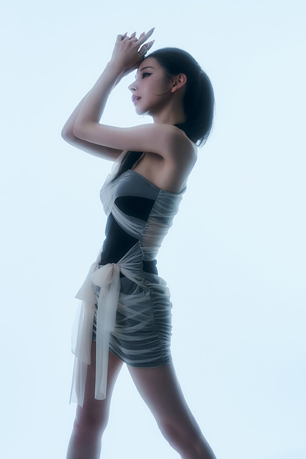 Sheer Wrap Drape Mini Dress