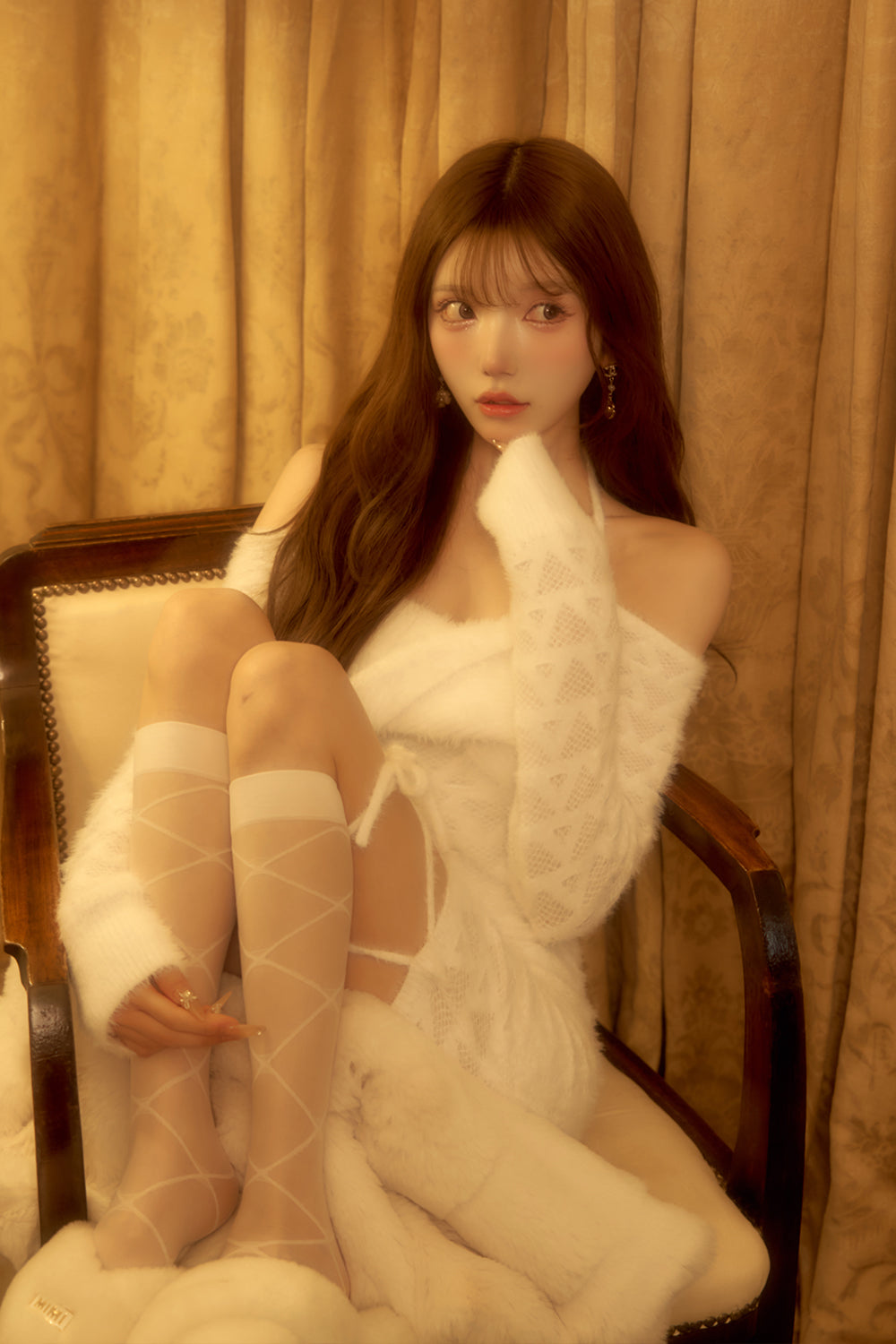 デザインオフショルニットワンピース