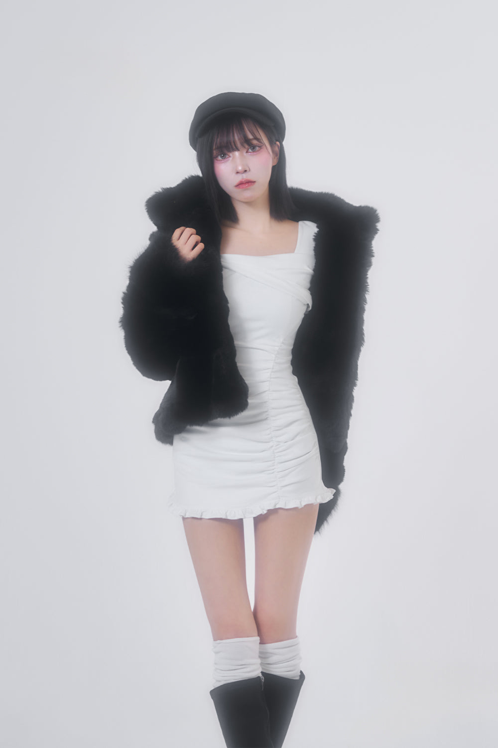 ギャザースウェードミニワンピース