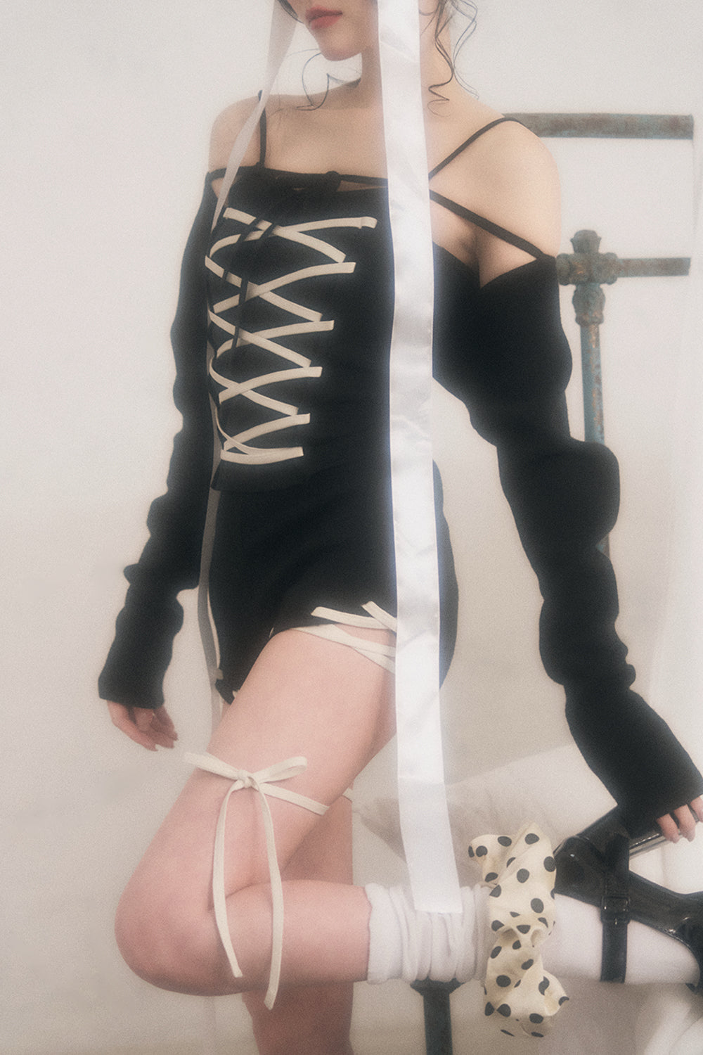 レースアップニットパンツ