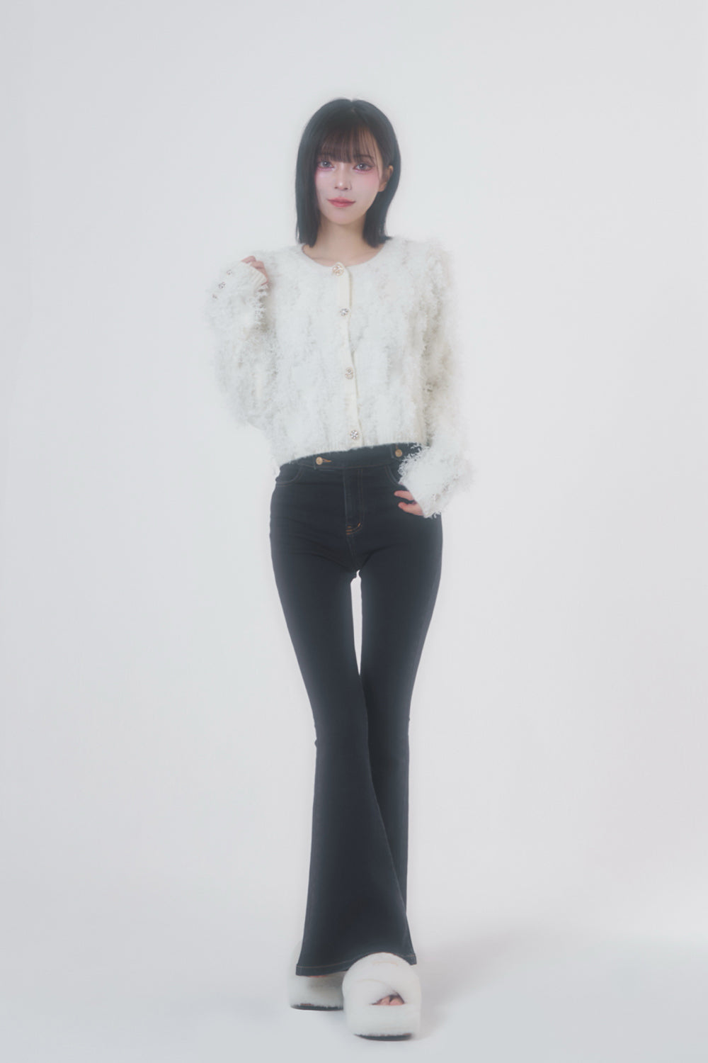 BELEAR MIMI カラーステッチフレアデニム　インディゴ　XSサイズ カラーステッチフレアデニム