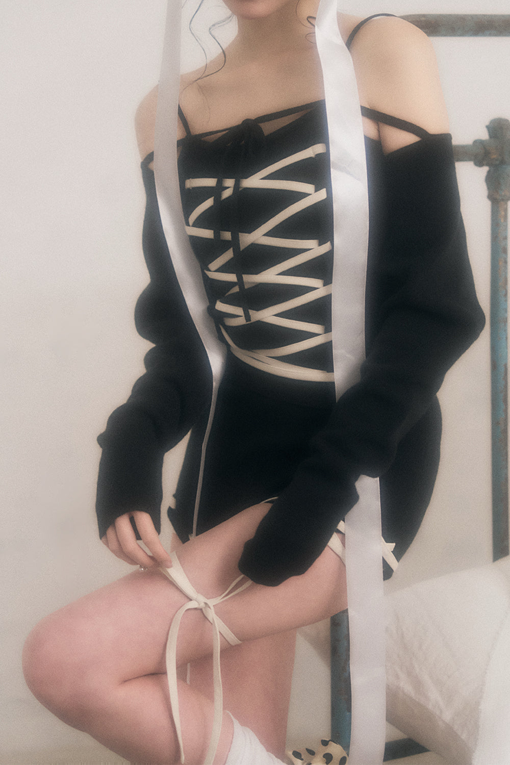 レースアップニットパンツ