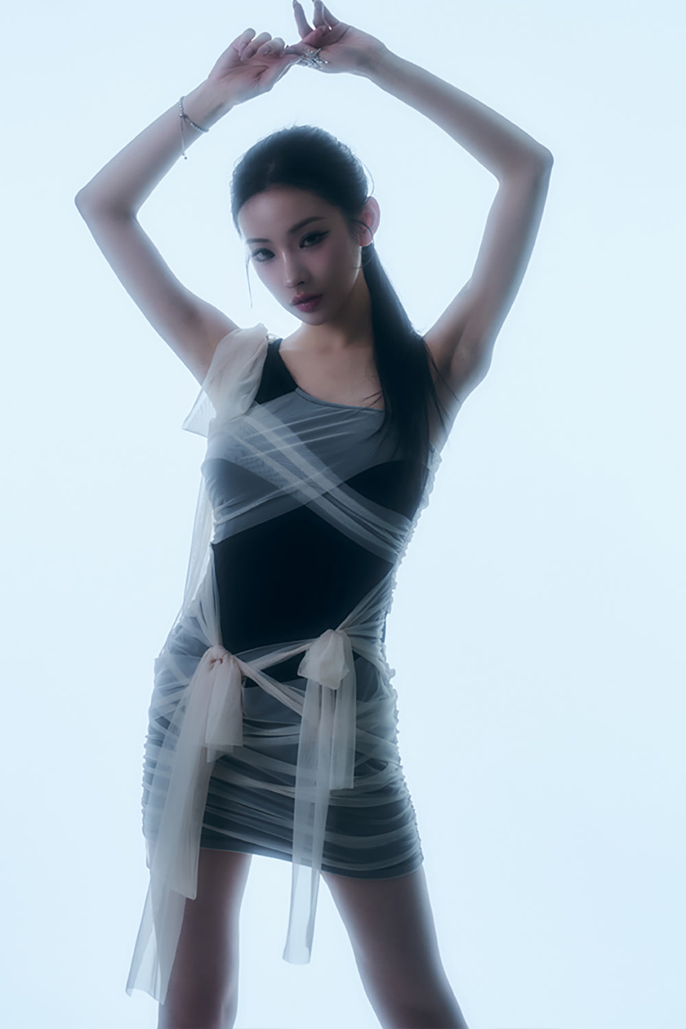 Sheer Wrap Drape Mini Dress