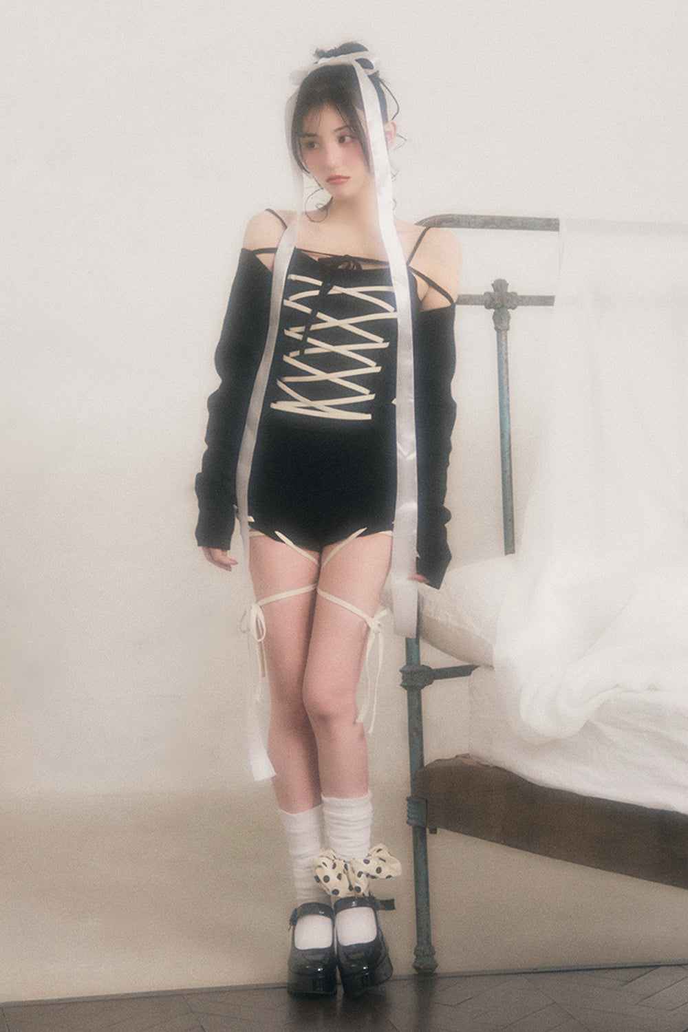 レースアップニットパンツ