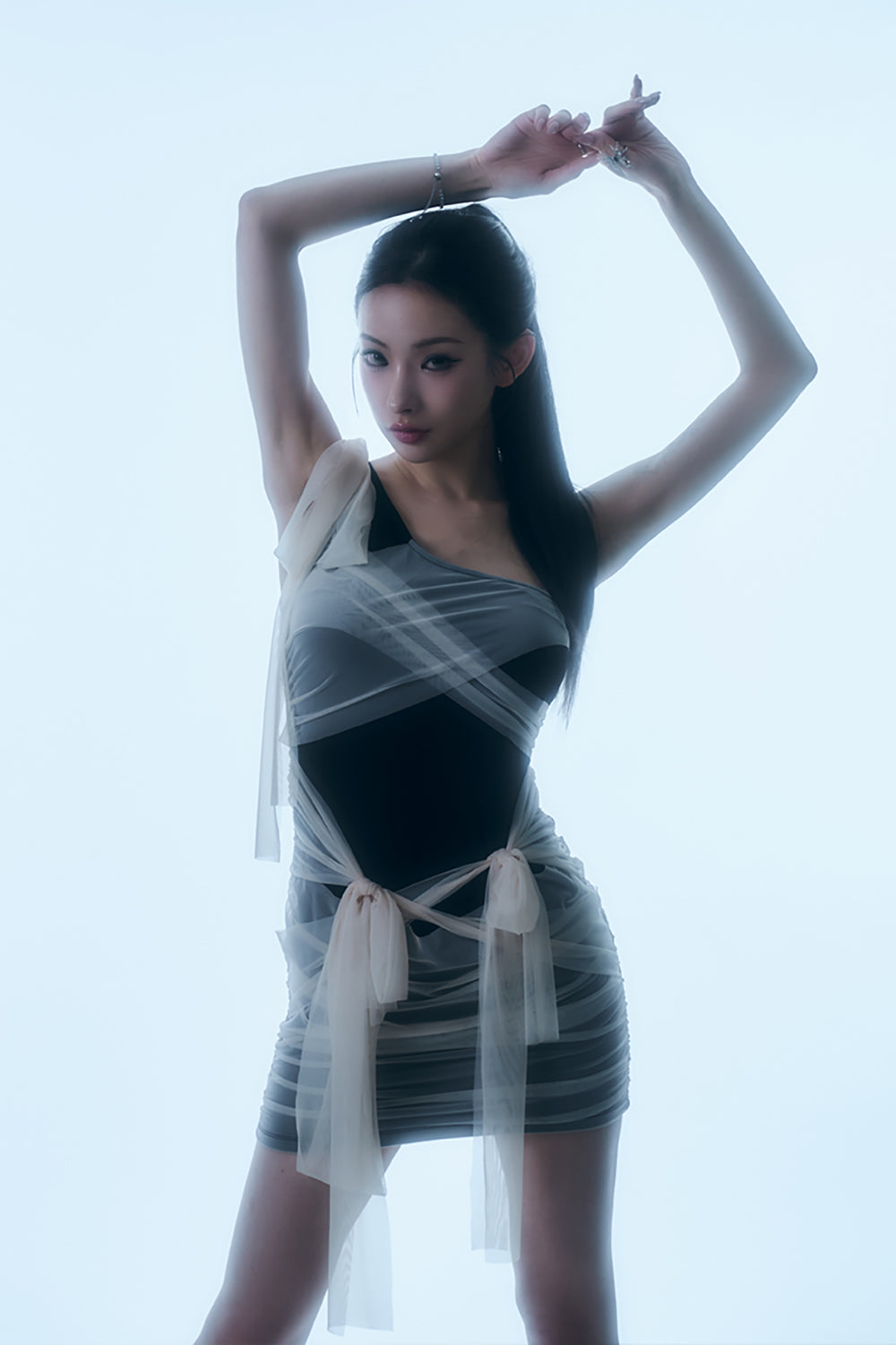 Sheer Wrap Drape Mini Dress
