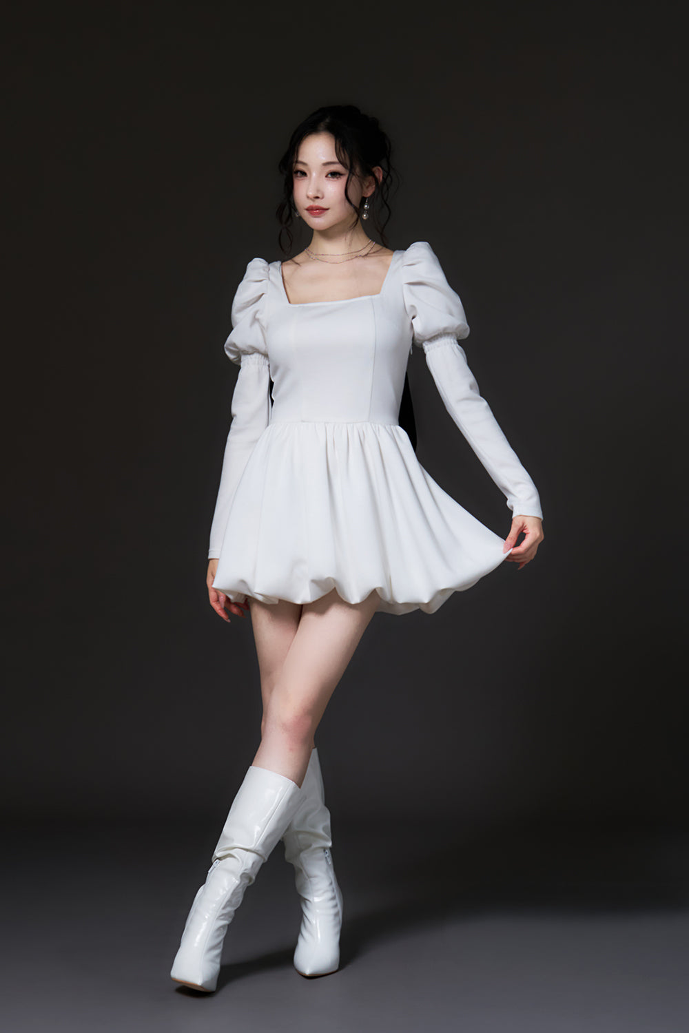 ベロアリボンバルーンミニワンピース