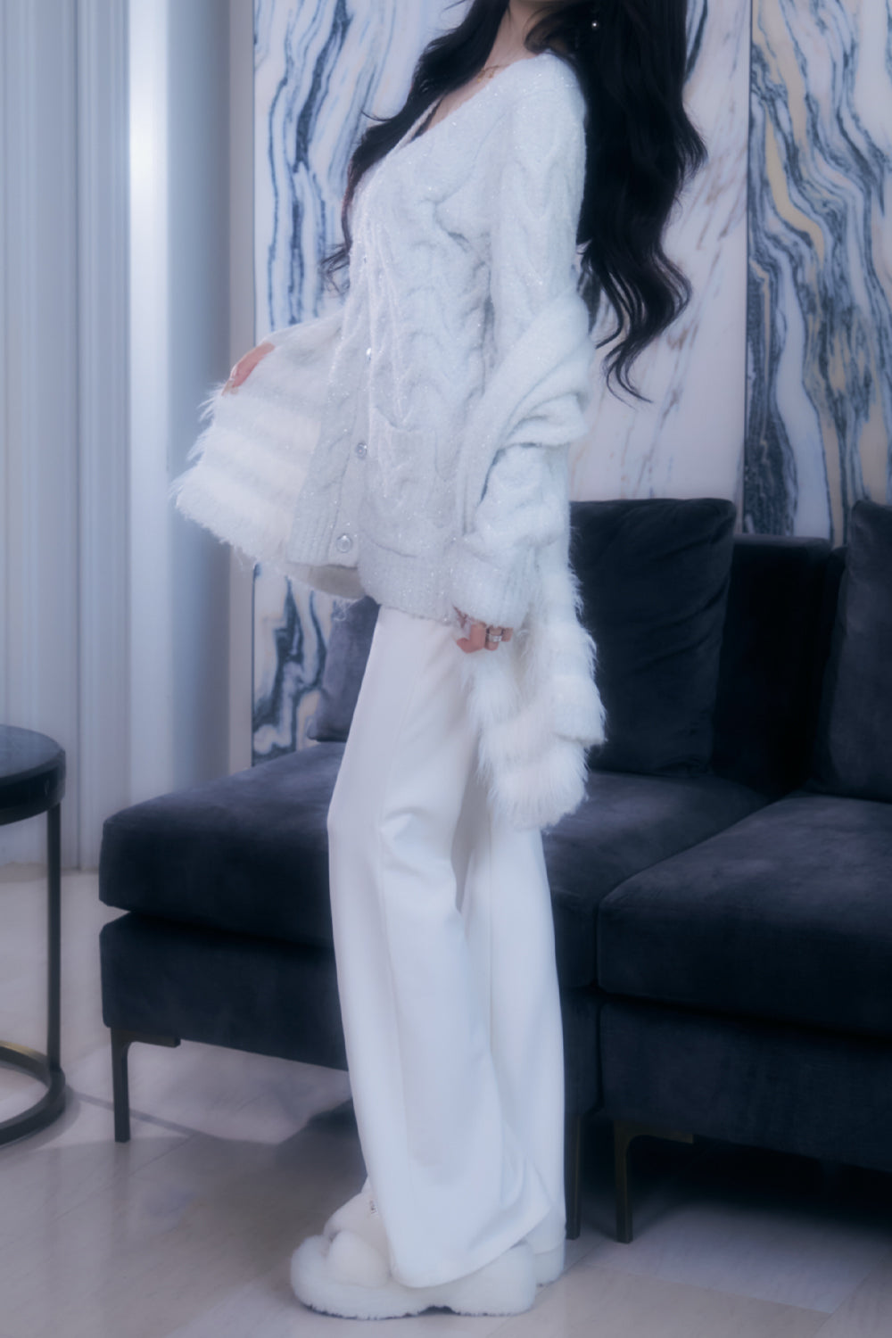 ケーブルニットカーデ