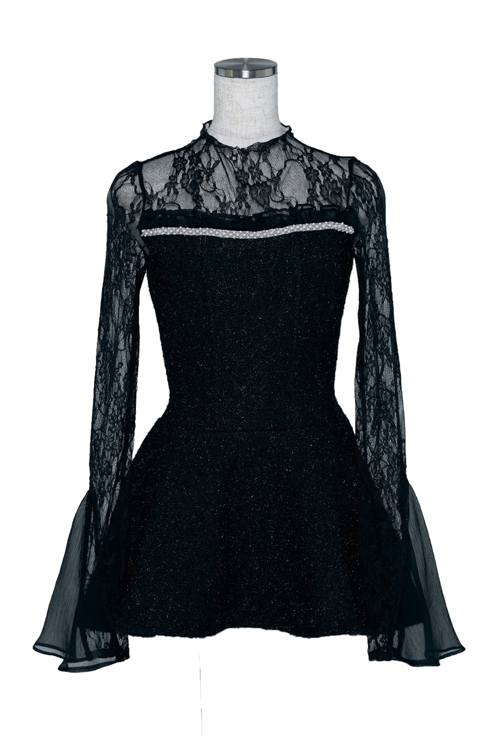 ツイードレースフレアミニワンピース