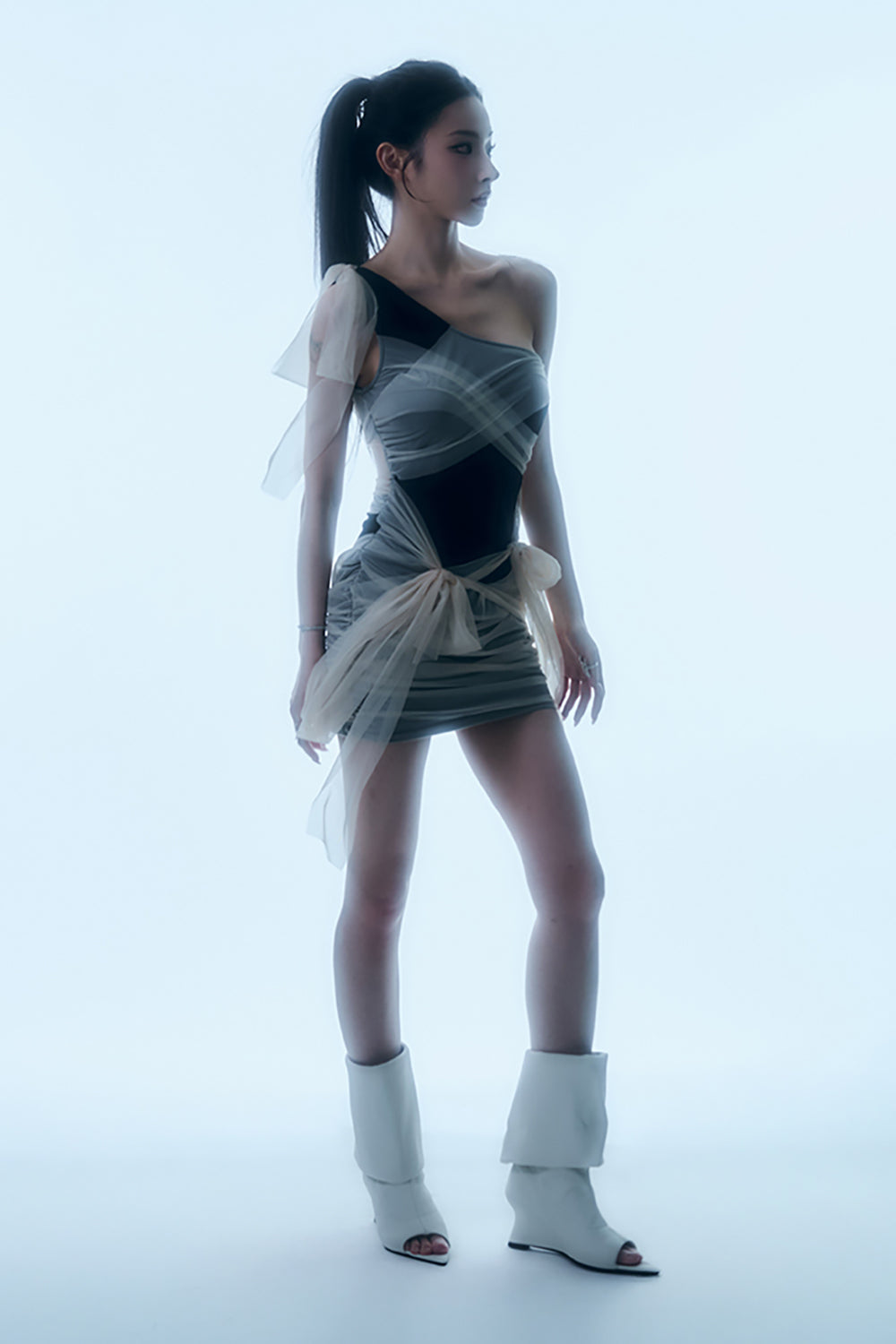 Sheer Wrap Drape Mini Dress