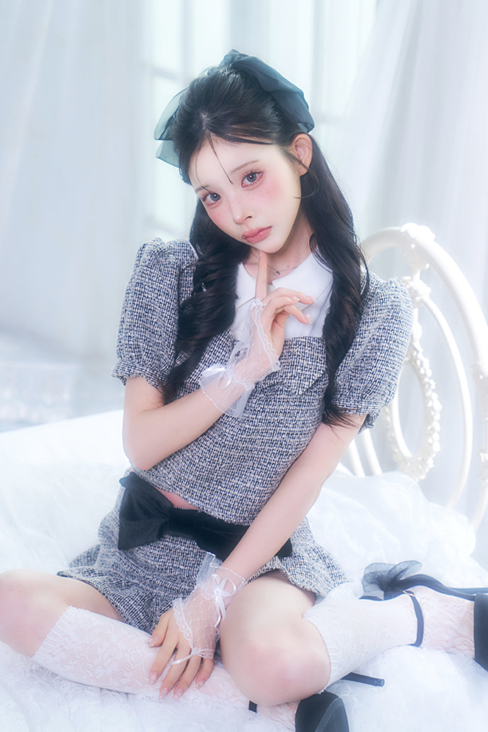 パフスリーブツイードトップス