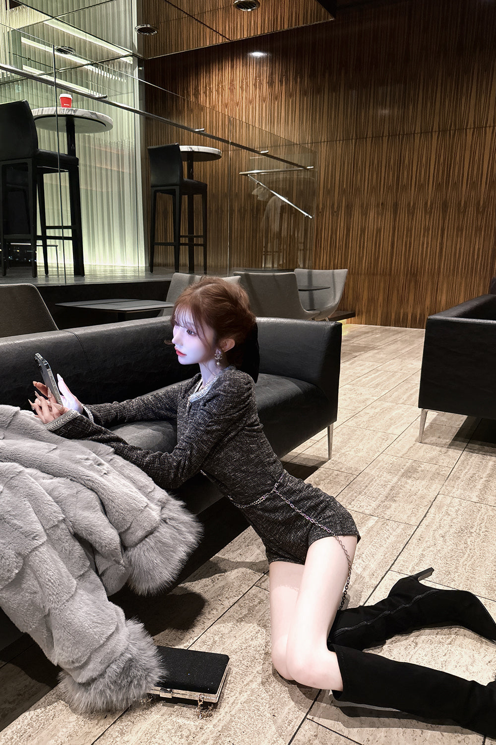 デザインチェーンツイードコンビネゾン