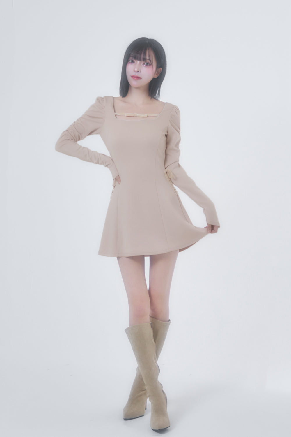 ベロアリボンカットミニワンピース