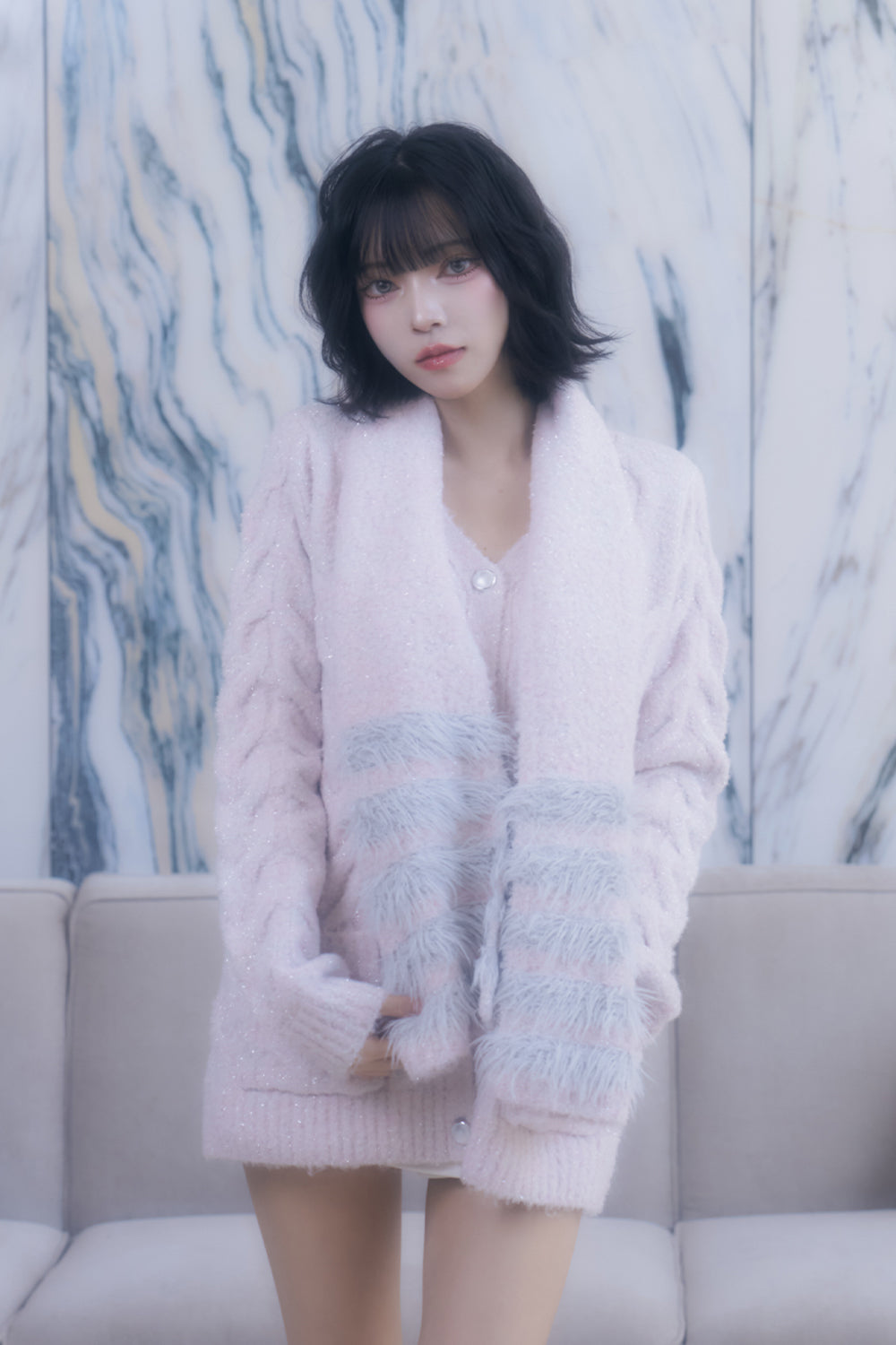 ケーブルニットカーデ