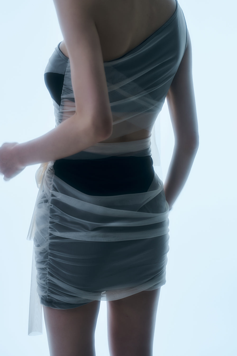 Sheer Wrap Drape Mini Dress
