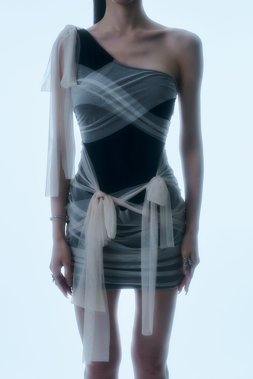 Sheer Wrap Drape Mini Dress