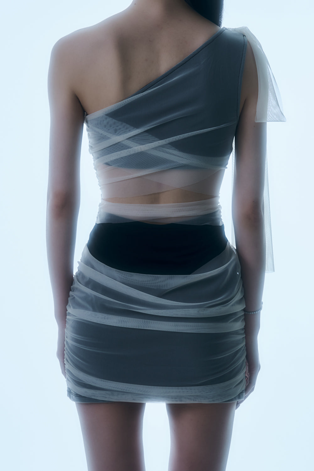 Sheer Wrap Drape Mini Dress