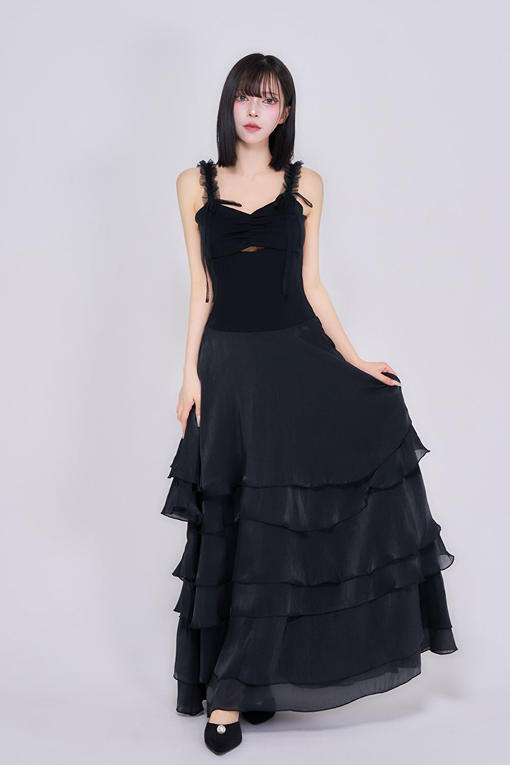 ボリュームシフォンキャミワンピース