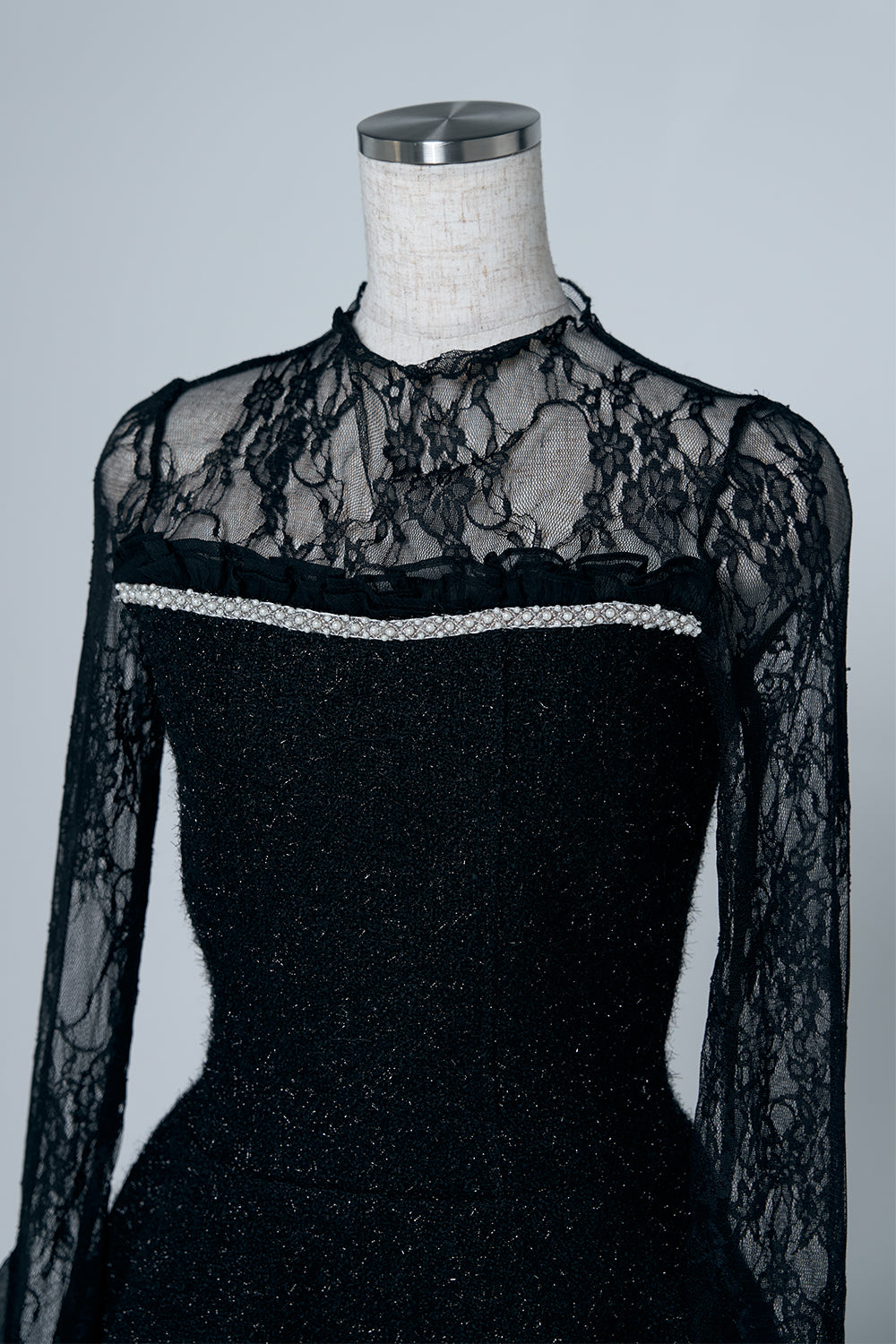 ツイードレースフレアミニワンピース