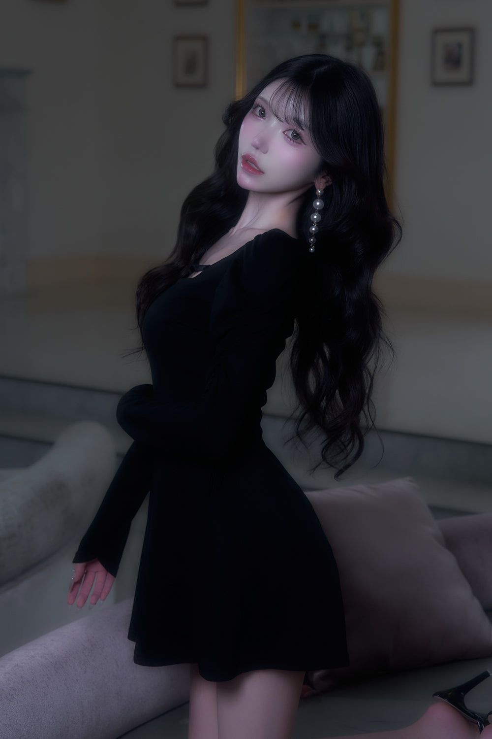 ベロアリボンカットミニワンピース