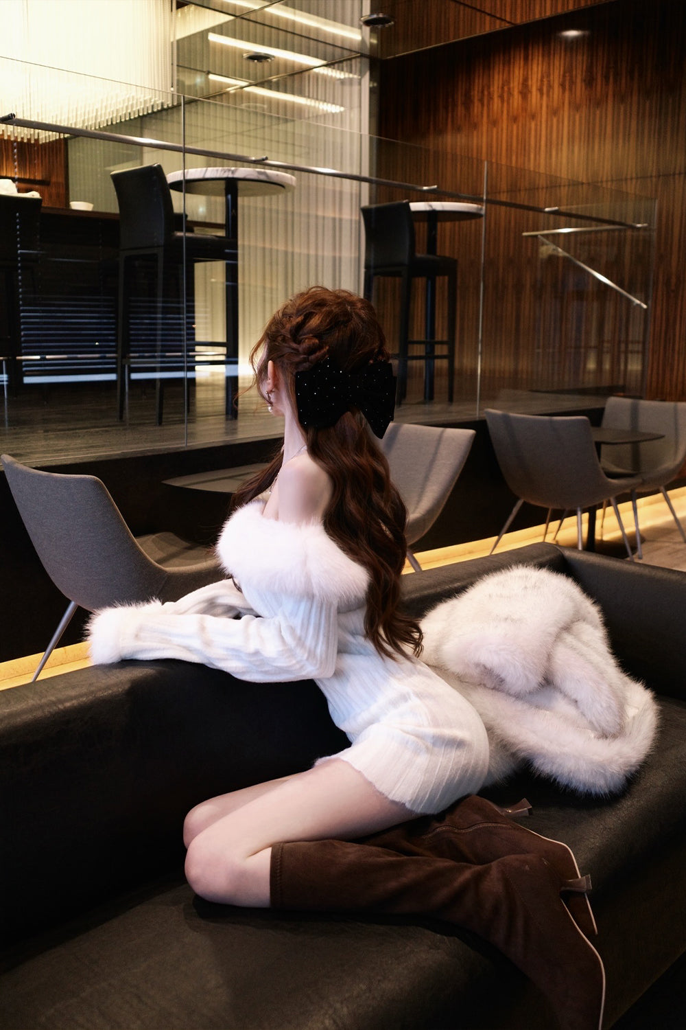 オフショルファーニットワンピース