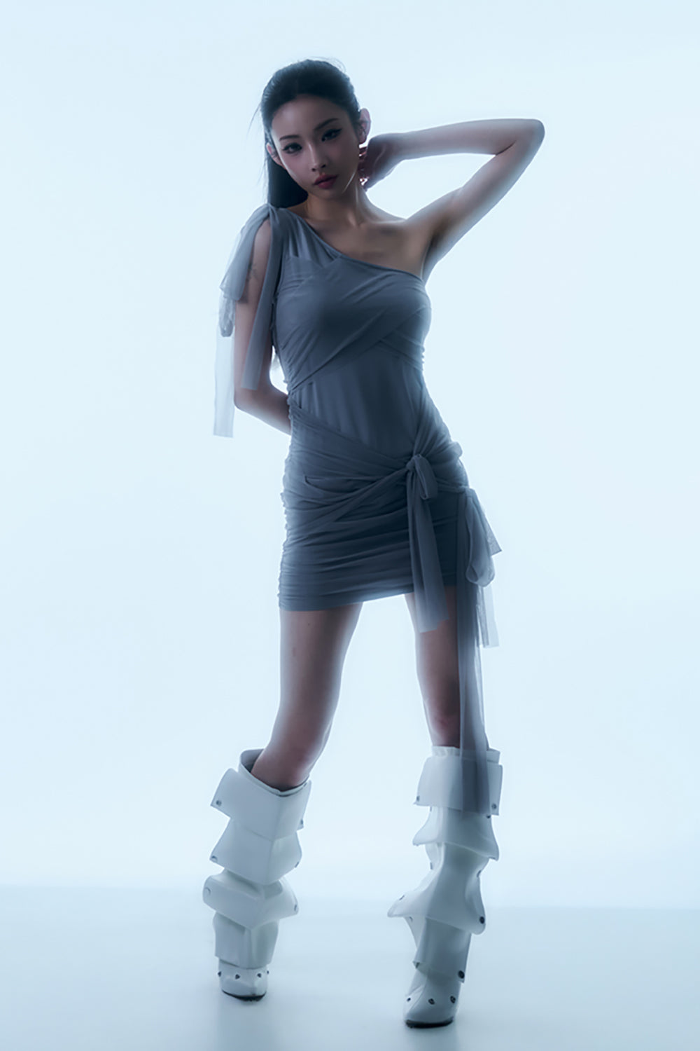 Sheer Wrap Drape Mini Dress